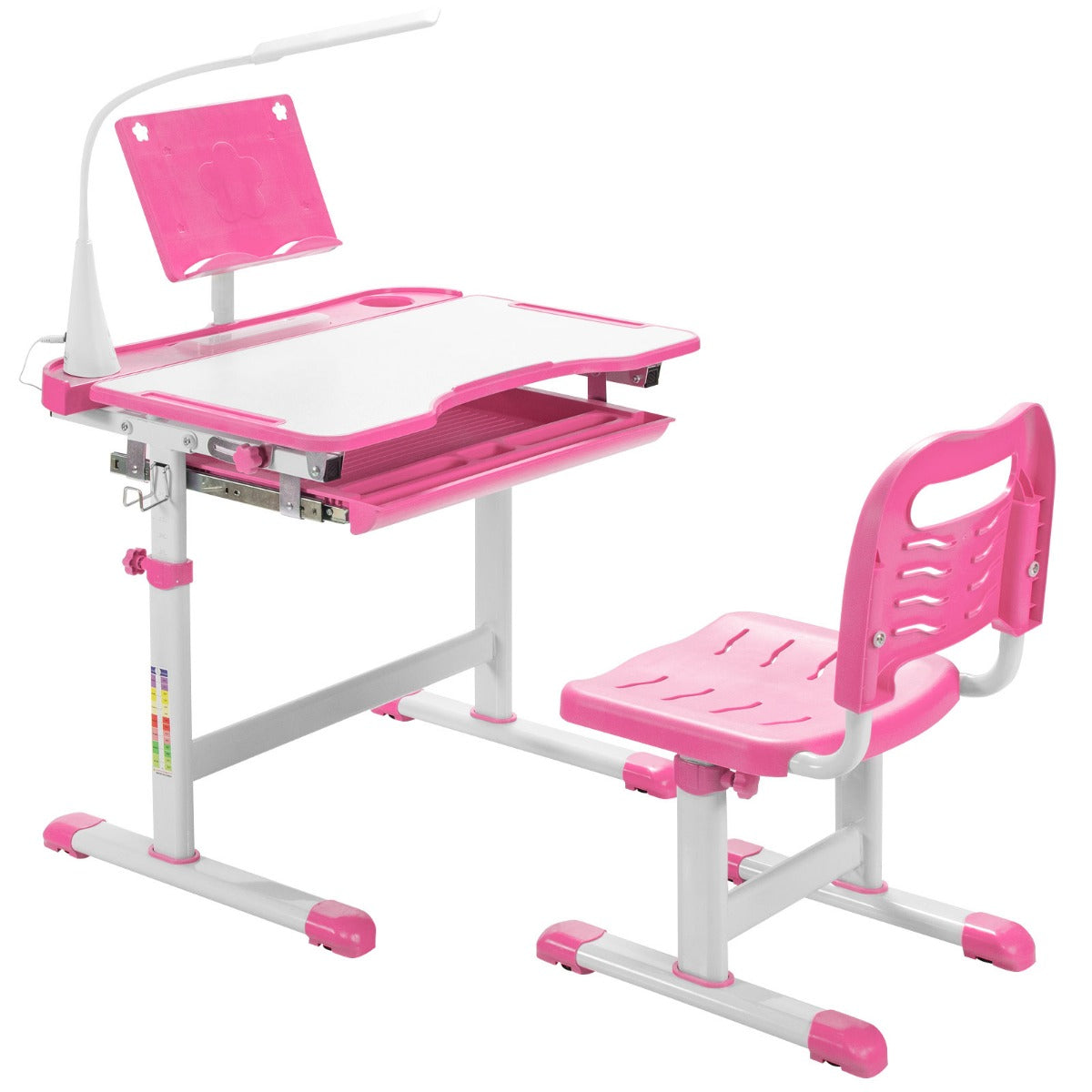 LIVSK Verstelbare Kinderbureau en Stoelen Set - Duurzaam MDF - LED Verlichting - Tot 100 kg - Voor Kinderen 4 jaar+ - Roze