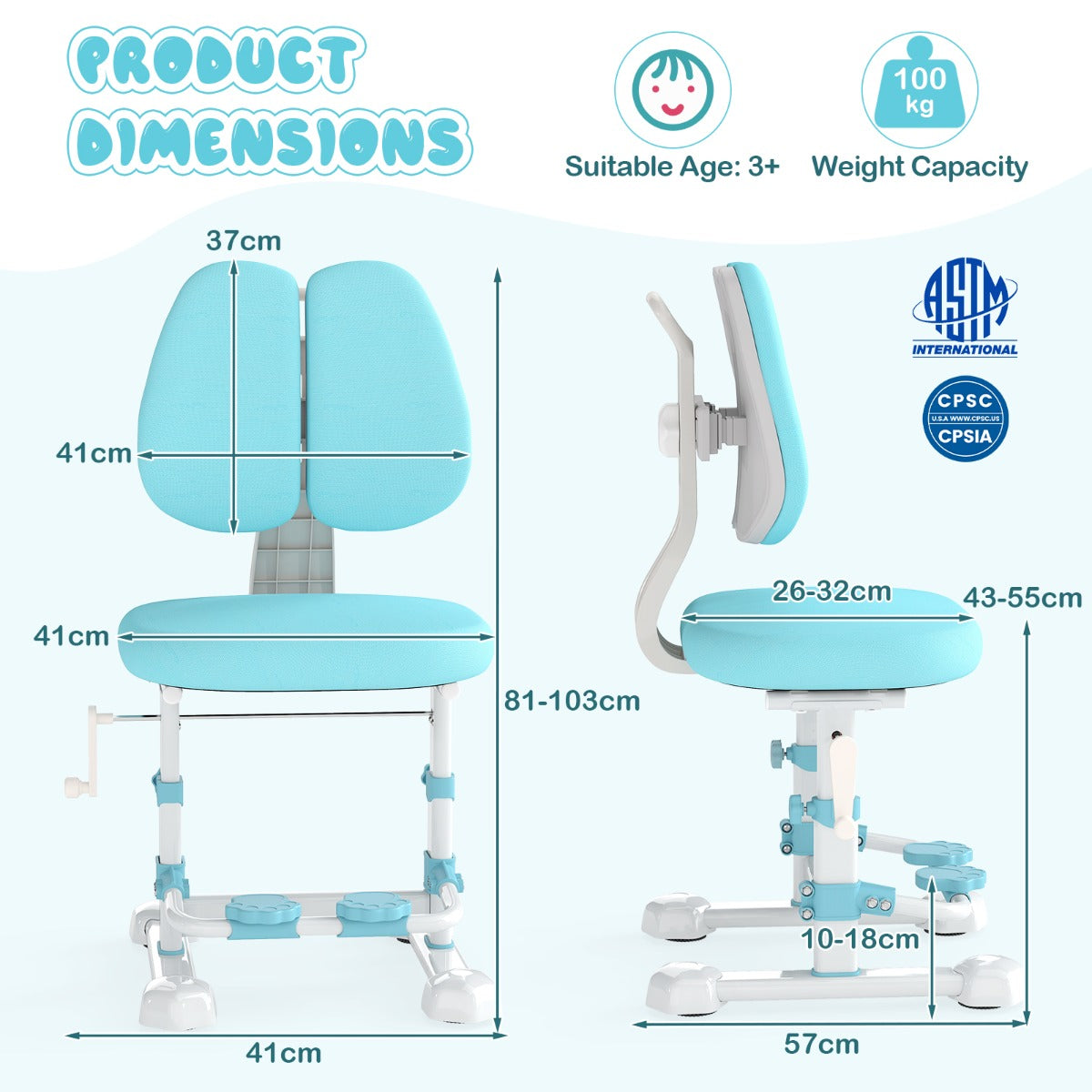 Livsk costway kinderbureau met kinderstoel schoolbureau ergonomische kinder bureaustoel blauw 3