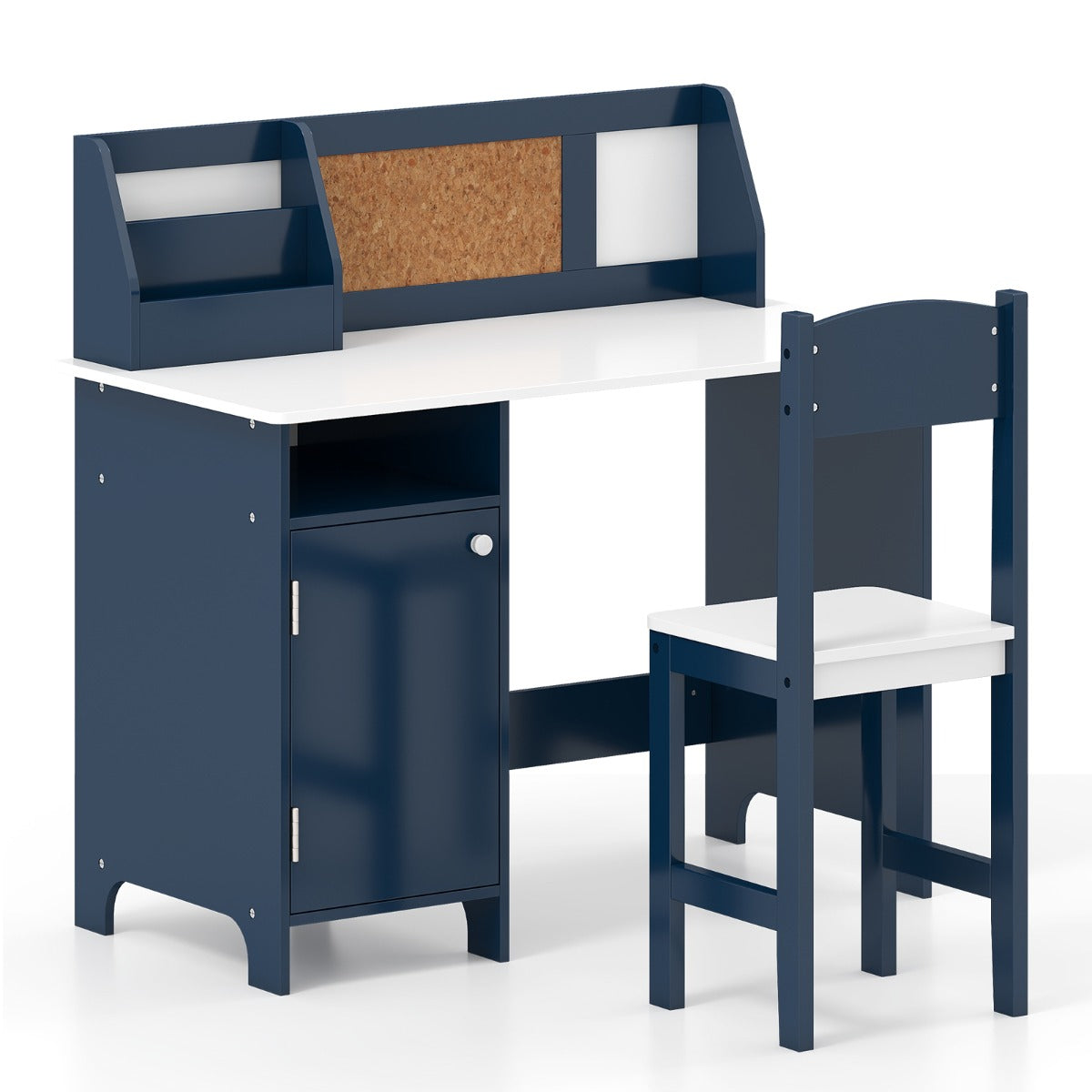 LIVSK Kinderbureau Set - Houten Stoel met Kurkbord en Magnetisch Whiteboard - Ergonomisch - Grijs / Blauw