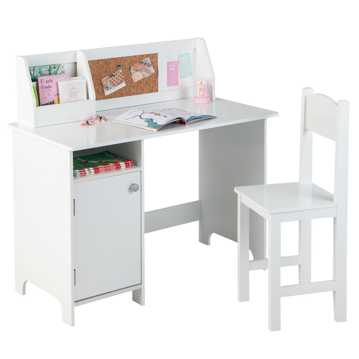 LIVSK Kinderbureauset met Ergonomische Stoel - Ruim Tafelblad - Opbergruimte - Massief Grenenhout - Voor Kinderen vanaf 3 Jaar -
