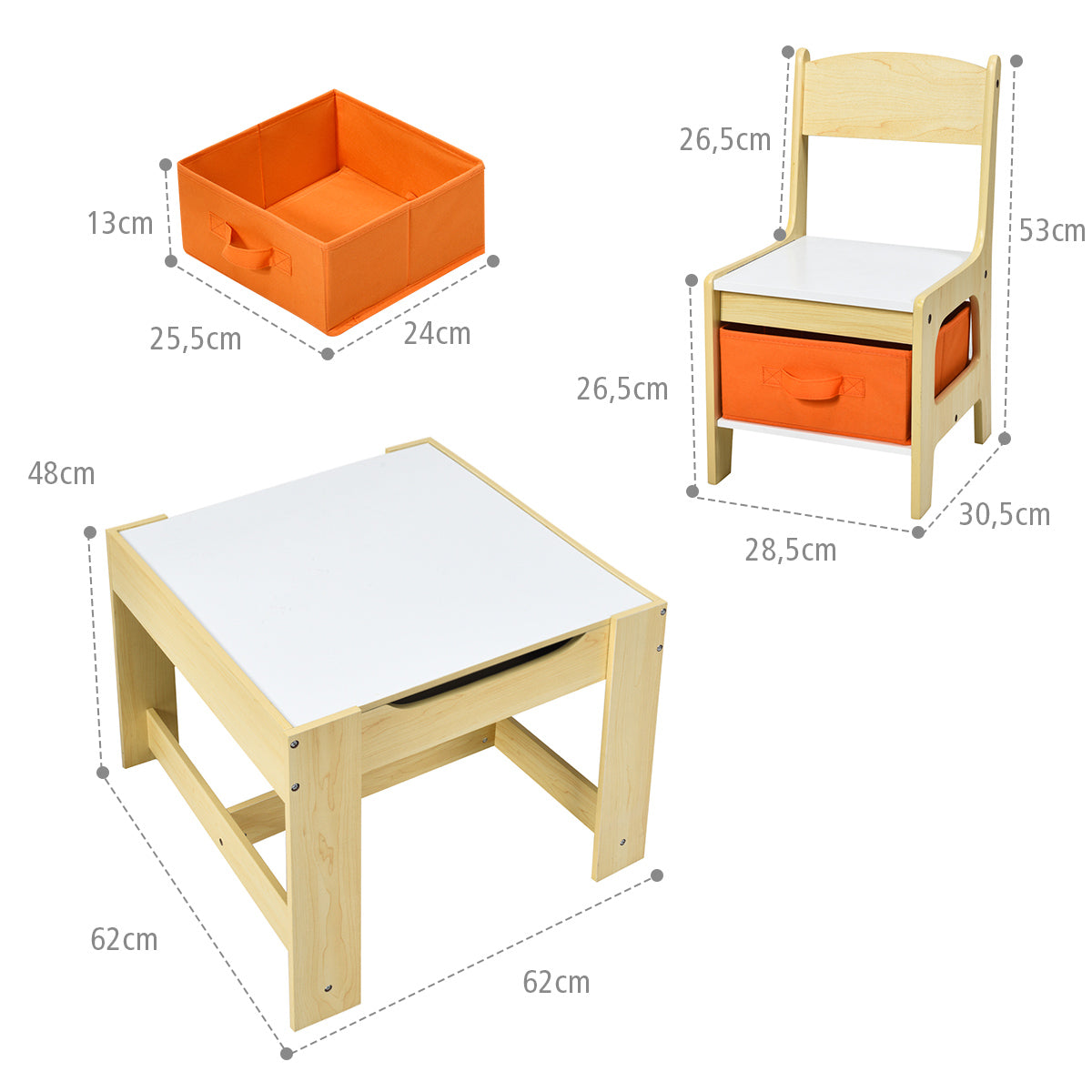 Livsk costway kindercreatieve speel en leerhoek set houten kindermeubels tafel stoelen met laden en houten speelkeuken 2
