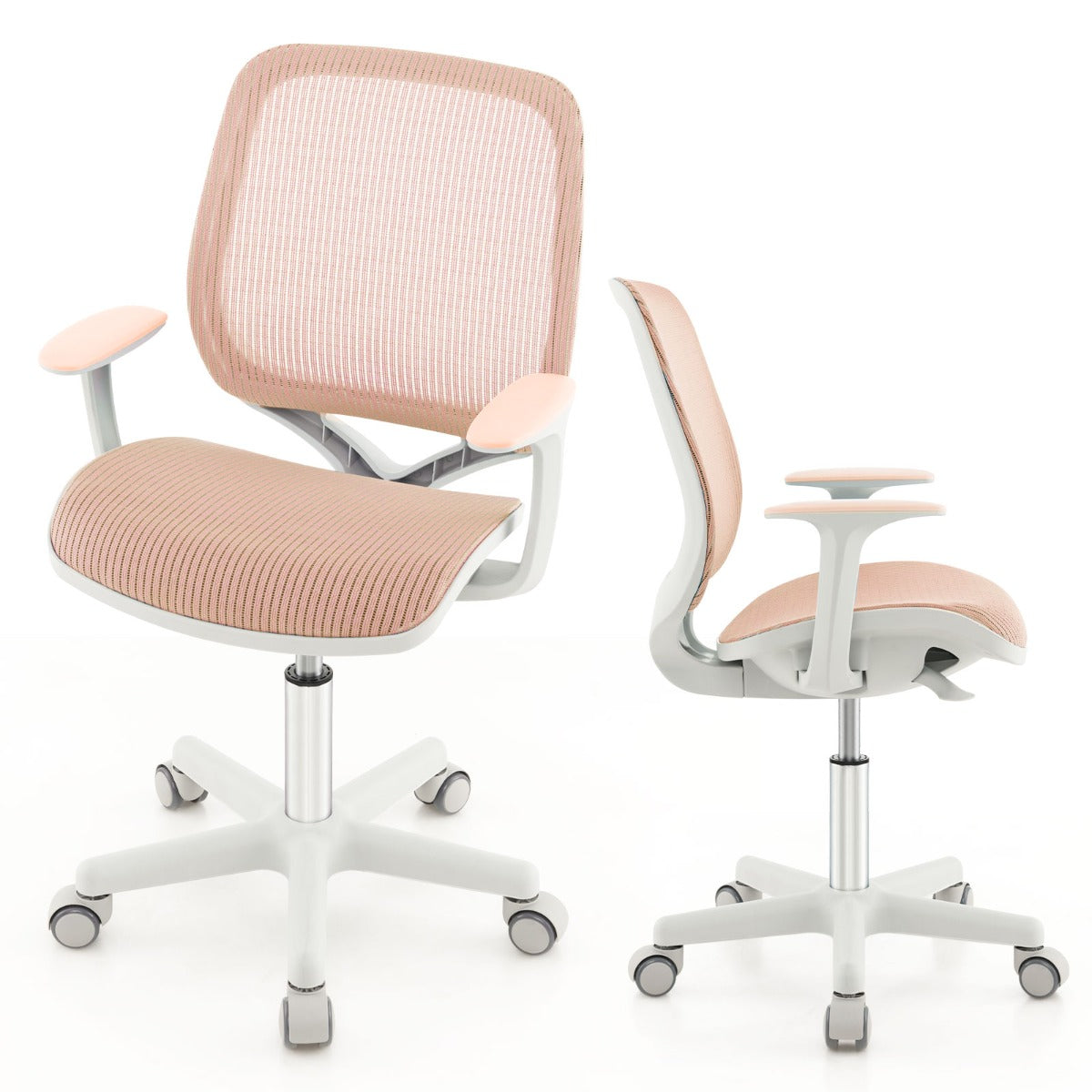 LIVSK In hoogte verstelbare Kinderbureaustoel - Ergonomisch - 360° draaibaar - Veilig met wielen - Tot 75 kg - Roze