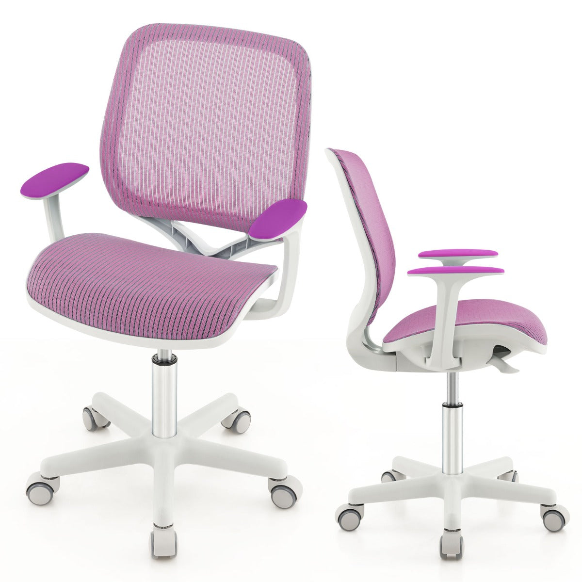LIVSK Kinderbureaustoel - Hoogteverstelling 80-92 cm - Ergonomische Rugleuning - 360° Draaibaar - Voor 6-15 jaar - Paars