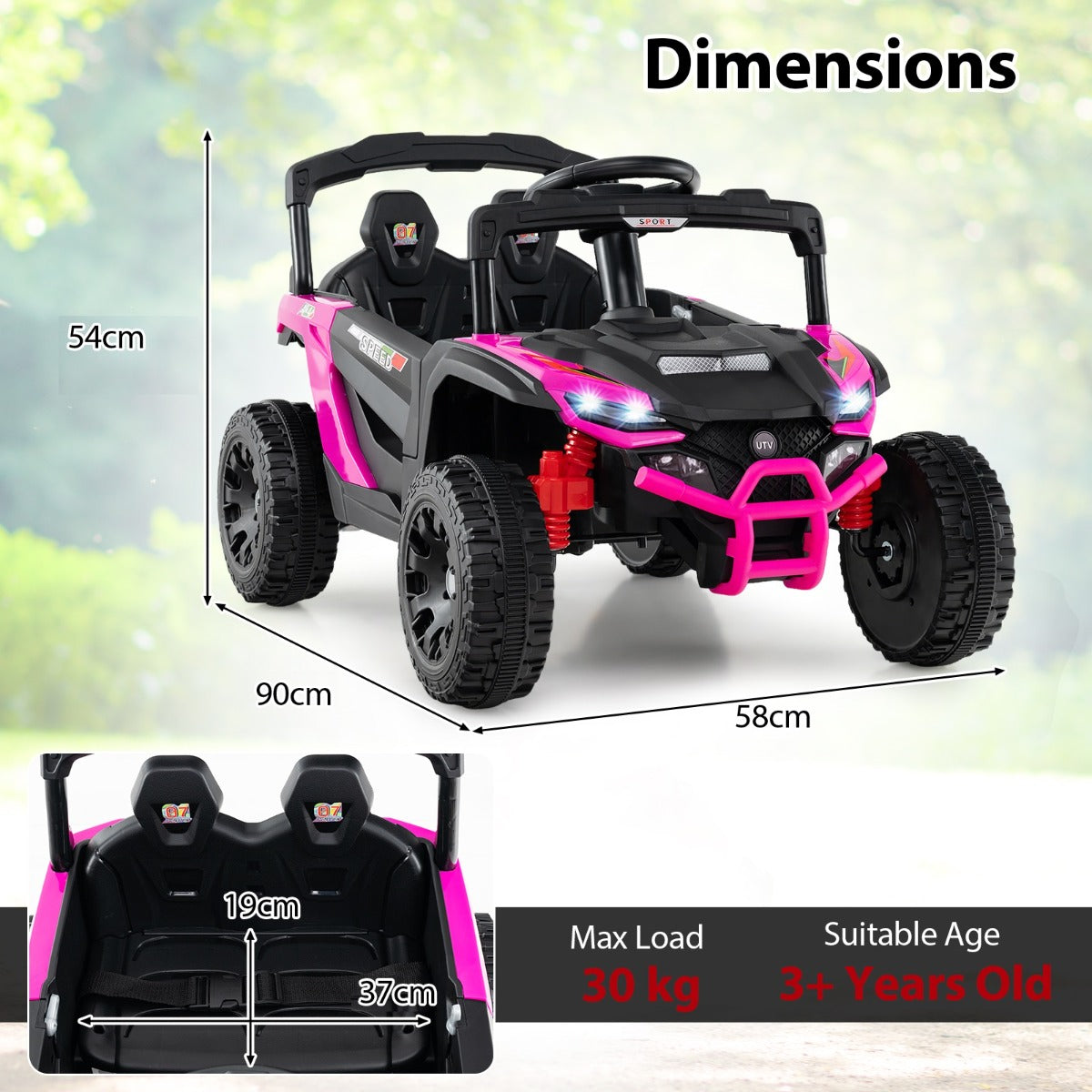 LIVSK Elektrische Kinderauto UTV-truck - Afstandsbediening - 12V - 2 motoren - Voor kinderen vanaf 3 jaar - Roze