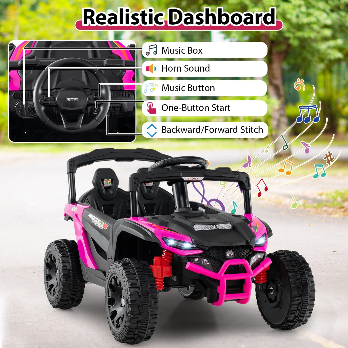 LIVSK Elektrische Kinderauto UTV-truck - Afstandsbediening - 12V - 2 motoren - Voor kinderen vanaf 3 jaar - Roze