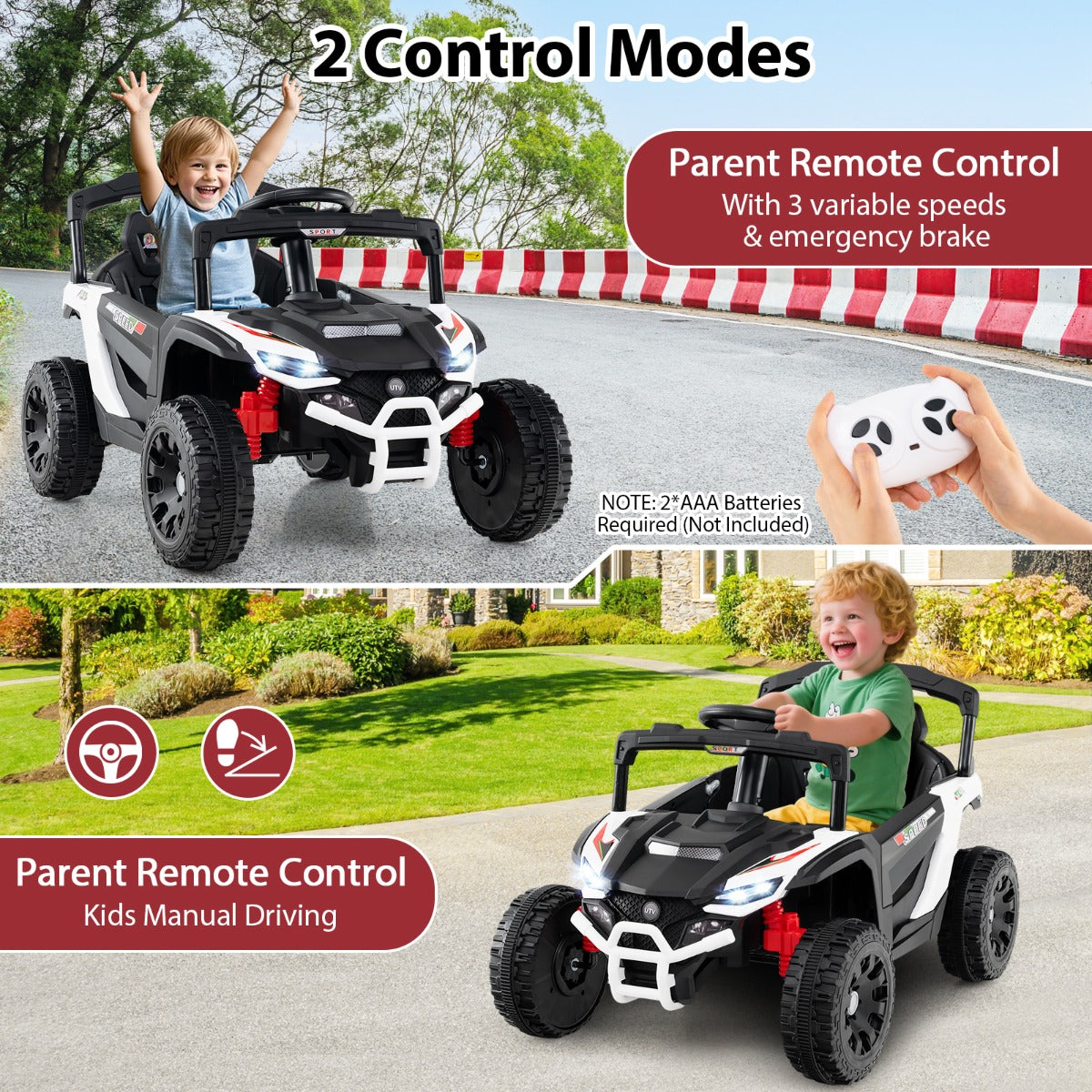 LIVSK Elektrische Kinderauto met Afstandsbediening - 2 Besturingsmodi - LED-koplampen - Tot 30 kg - 90 x 58 x 54 cm - Wit