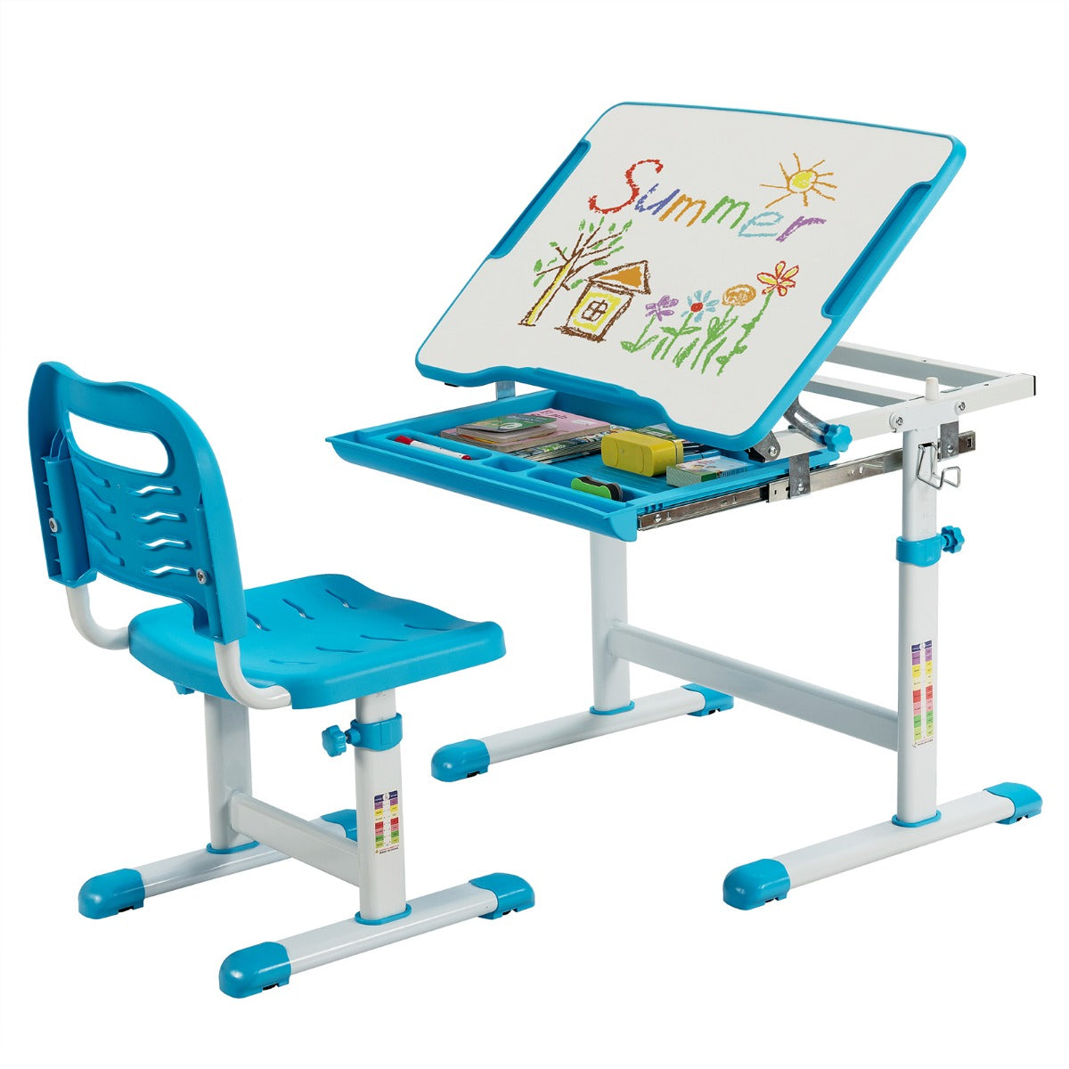 LIVSK Verstelbare Kindertafelset - Hoogte verstelbaar - Ergonomisch - Gekanteld Tafelblad - Voor Kinderen 4 jaar + - Blauw
