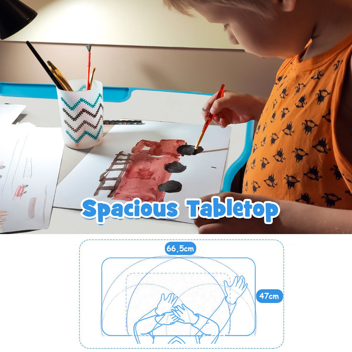 LIVSK Verstelbare Kindertafelset - Hoogte verstelbaar - Ergonomisch - Gekanteld Tafelblad - Voor Kinderen 4 jaar + - Blauw