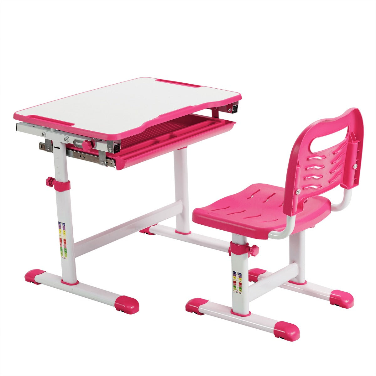 LIVSK in hoogte verstelbare kindertafel set - Ergonomisch ontwerp - Gekanteld tafelblad - Duurzaam MDF en ijzer - Roze