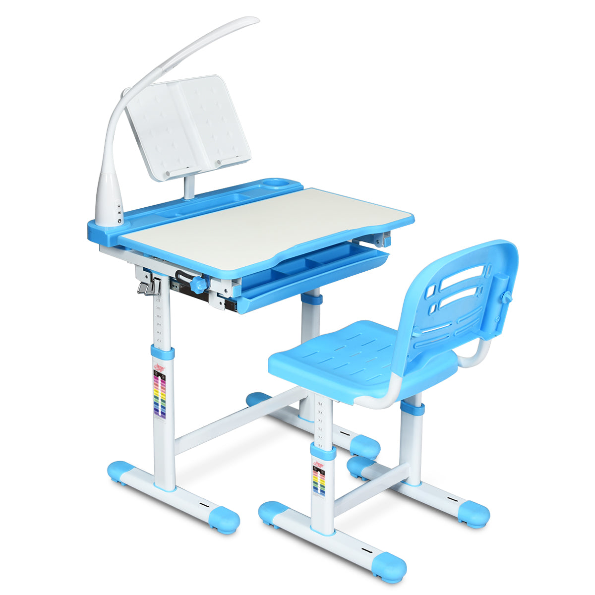 LIVSK Verstelbare Kinderbureau en Stoel Set - Hoogteverstelling - Oogbeschermende Lamp - Tot 80 kg - Blauw