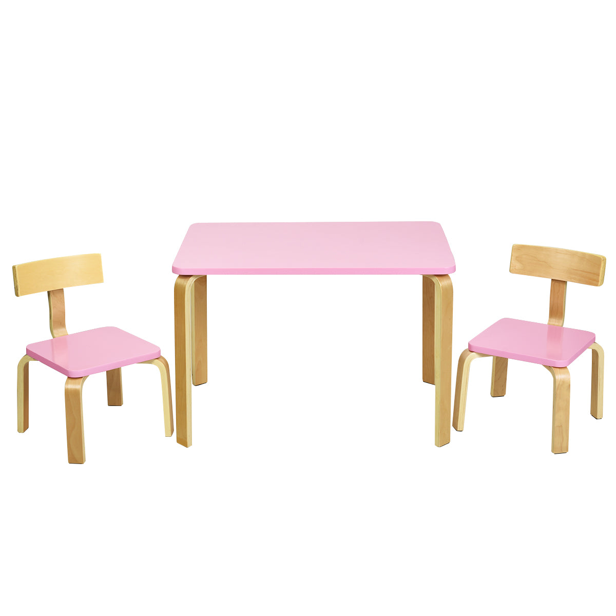 LIVSK 3-delige Kindertafel en Stoelset - Milieuvriendelijk Bentwood - Ergonomisch en Veilig - Eenvoudig te Monteren - Roze +