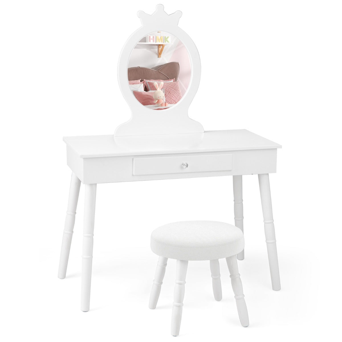 LIVSK Prinses Kaptafel Set - Veilig en Duurzaam - Grote Lade - Comfortabele Kruk met Kussen - Geschikt voor Meisjes - Wit