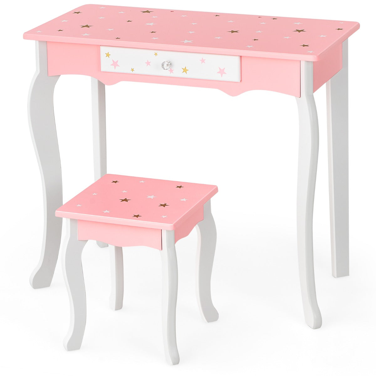 Livsk costway kinderen kaptafel kruk set drievoudige spiegel make up tafel schitteren ster afdrukken kinder kaptafel schrijftafel 3