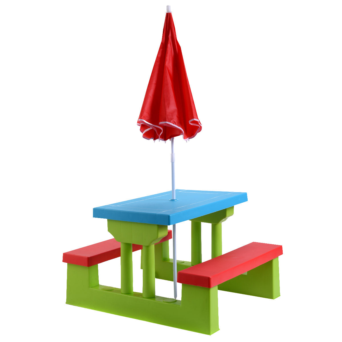 Livsk costway kinderen picknicktafel set met parasol 170t nylon afneembare opvouwbare paraplu multifunctionele kinderen spelen tafel