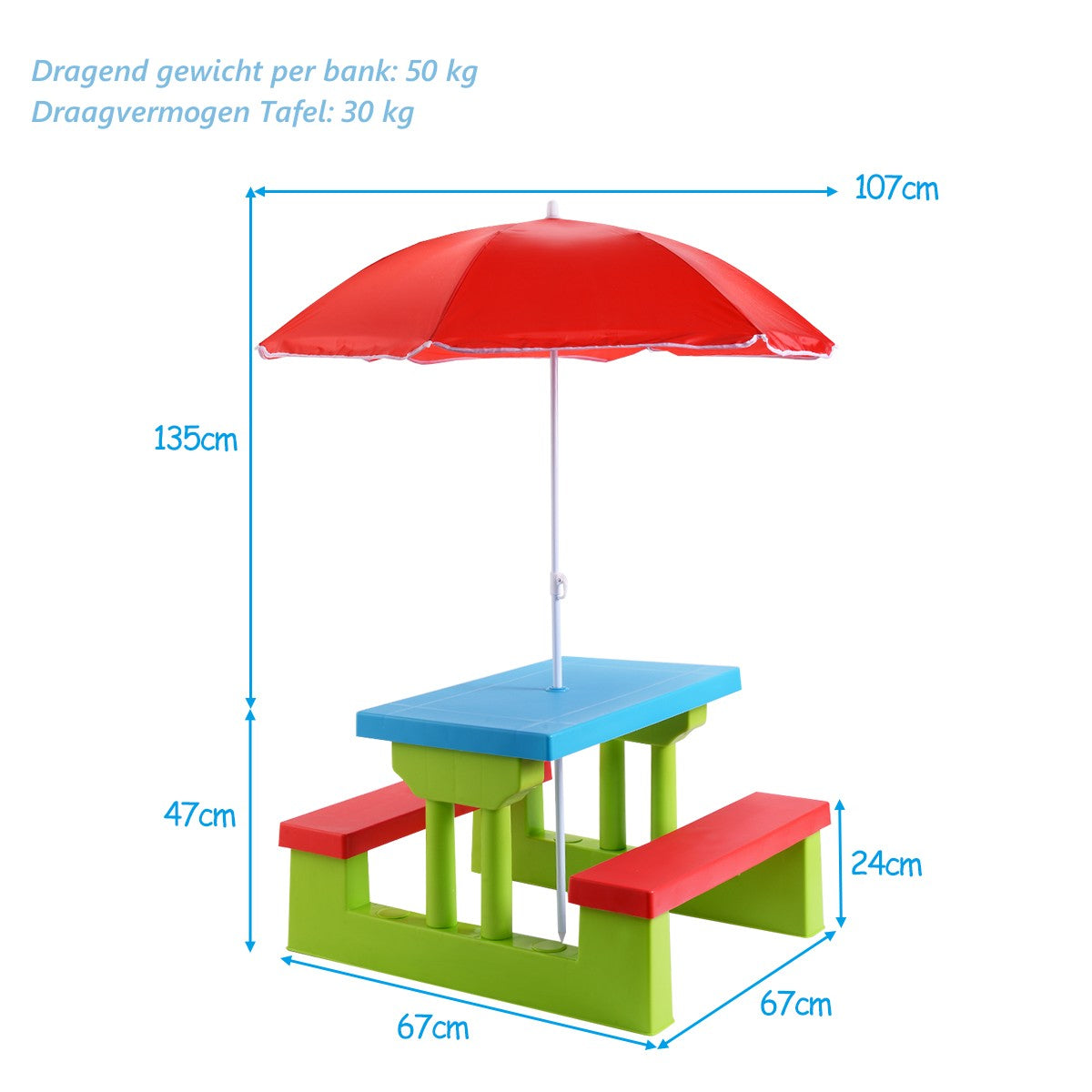 Livsk costway kinderen picknicktafel set met parasol 170t nylon afneembare opvouwbare paraplu multifunctionele kinderen spelen tafel