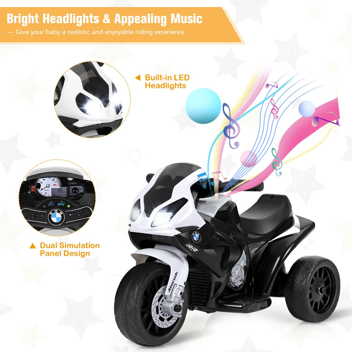 LIVSK Kindermotorfiets - Veilig en Comfortabel - 3 Wielen - Ingebouwde Muziekmodus - Voor Kinderen 18-36 maanden - Zoals afgebeeld