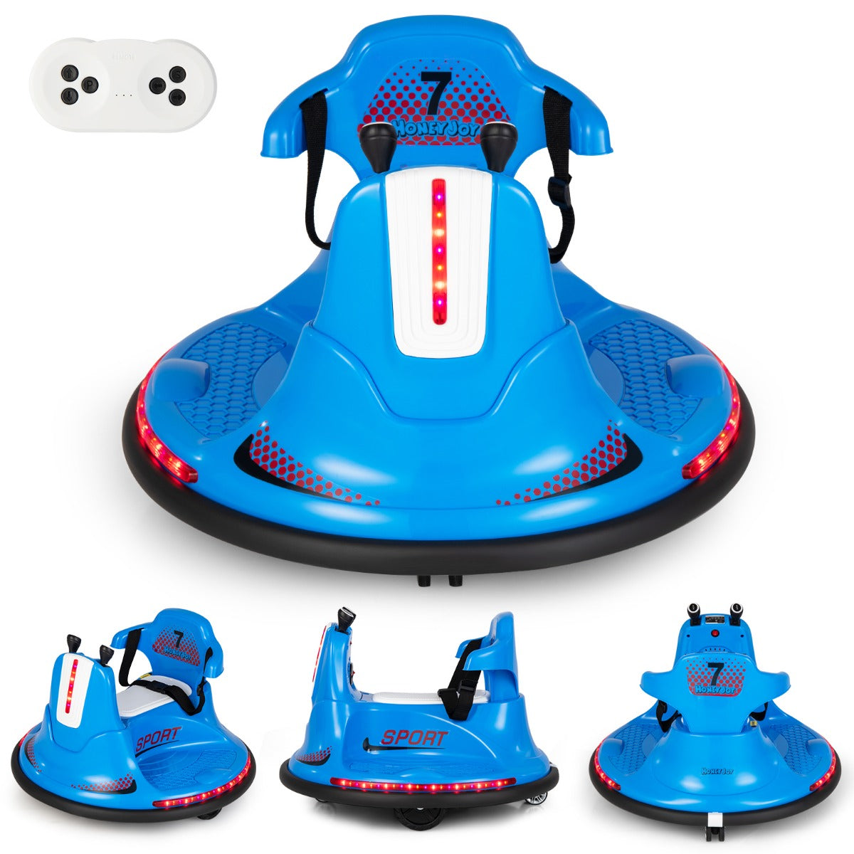 LIVSK Elektrische Botsauto voor Kinderen - Dubbele Joysticks - LED Verlichting - 360° Draaien - Veiligheidsgordel - Blauw