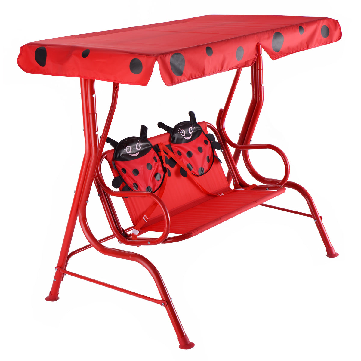 LIVSK Kinderpatio Schommel - Veiligheidsgordel - Afneembare Luifel - Antislipvoetjes - Tot 80 kg - 117 x 78 x 116 cm - Rood