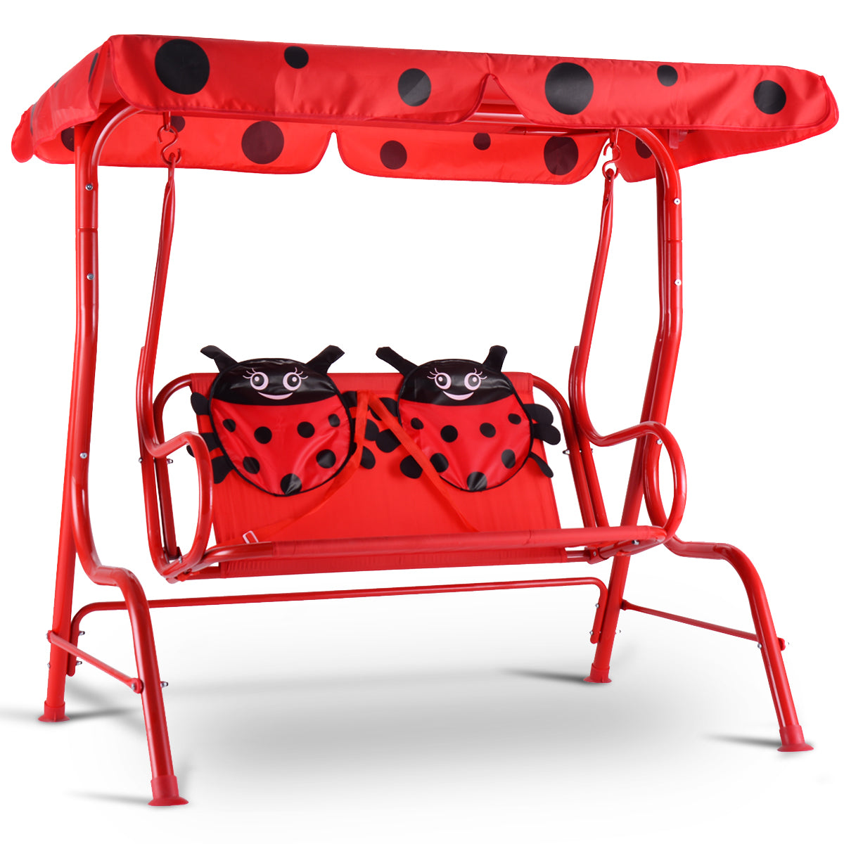 LIVSK Kinderpatio Schommel - Veiligheidsgordel - Afneembare Luifel - Antislipvoetjes - Tot 80 kg - 117 x 78 x 116 cm - Rood