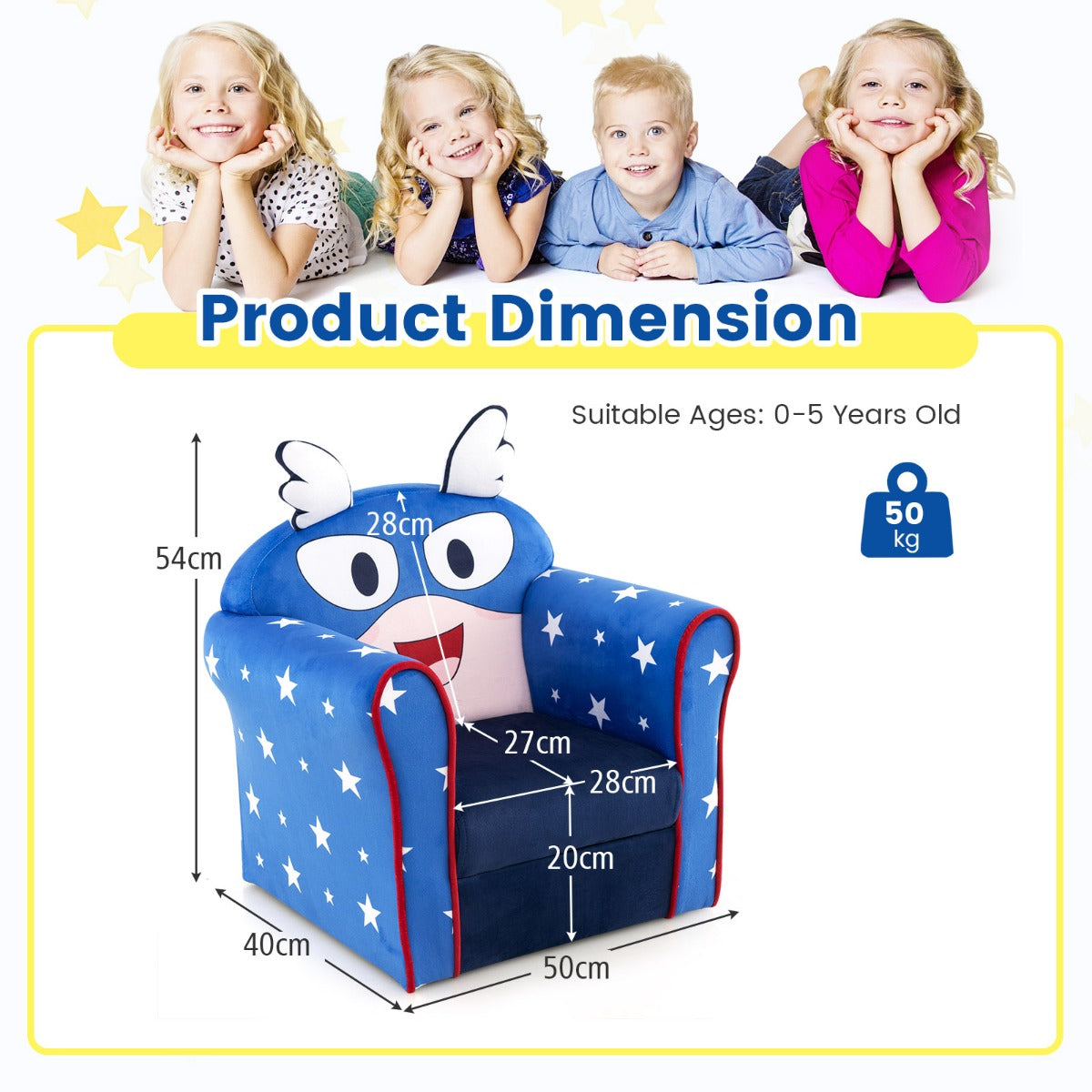 LIVSK Kinderstoel - Ergonomische Rugleuning - Fluwelen Bekleding - Lichtgewicht - Tot 50 kg - Donkerblauw