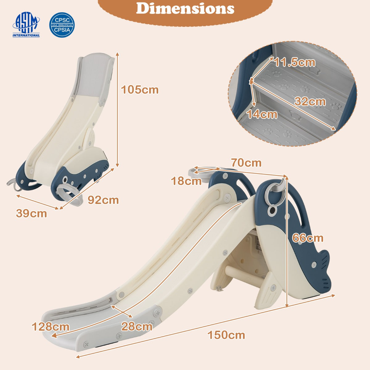 LIVSK 4-in-1 Peuterglijbaan met Basketbalring - Opvouwbaar en Veilig - HDPE - Tot 70 kg - Blauw