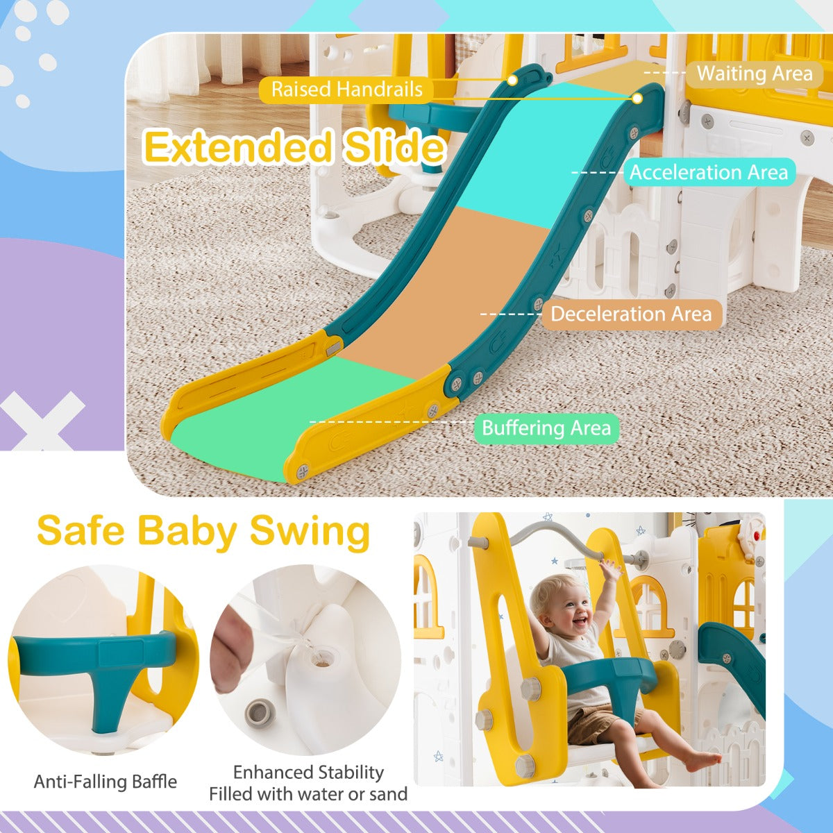LIVSK 10-in-1 Peuterglijbaan en Schommelset - Veilig Klimrek - Opvouwbaar - HDPE - Voor Kinderen vanaf 1 jaar - Groen + Geel