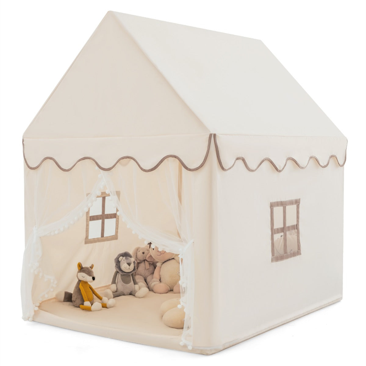 LIVSK Kinderspeeltent - Stabiel Grenenhouten Frame - Katoenen Deken - Ademend - Veilig en Comfortabel - 120 x 105 x 140 cm - Beige