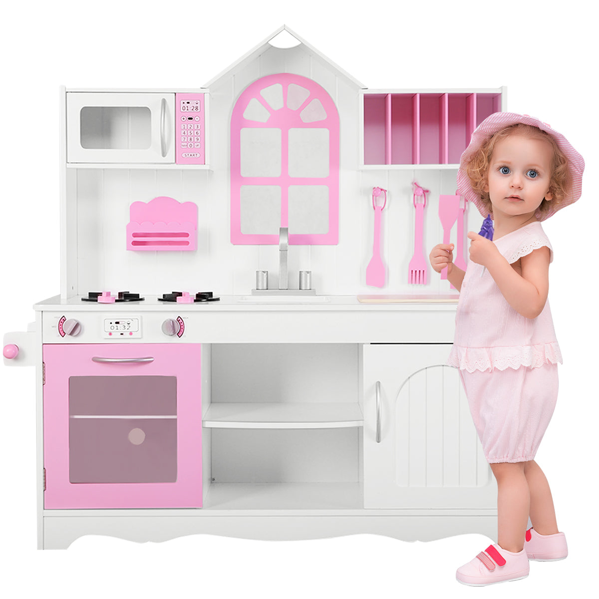 LIVSK Houten Kinderkeuken - Veilig en Duurzaam - Realistische Accessoires - Voor Peuters vanaf 3 jaar - 109 x 32 x 106,5 cm -