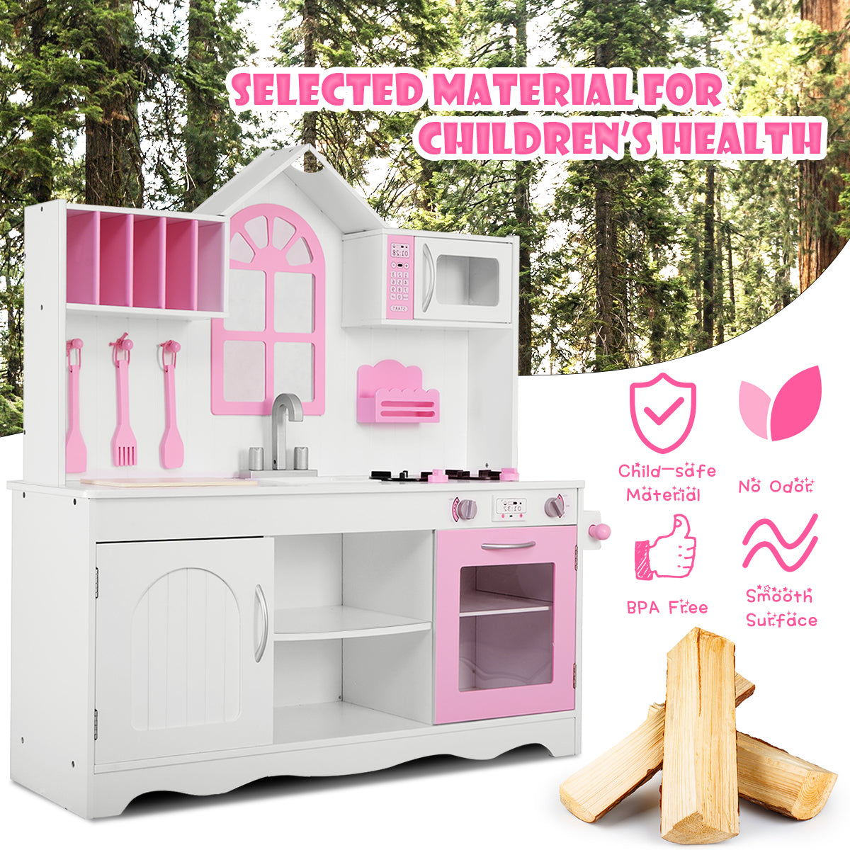 LIVSK Houten Kinderkeuken - Veilig en Duurzaam - Realistische Accessoires - Voor Peuters vanaf 3 jaar - 109 x 32 x 106,5 cm -