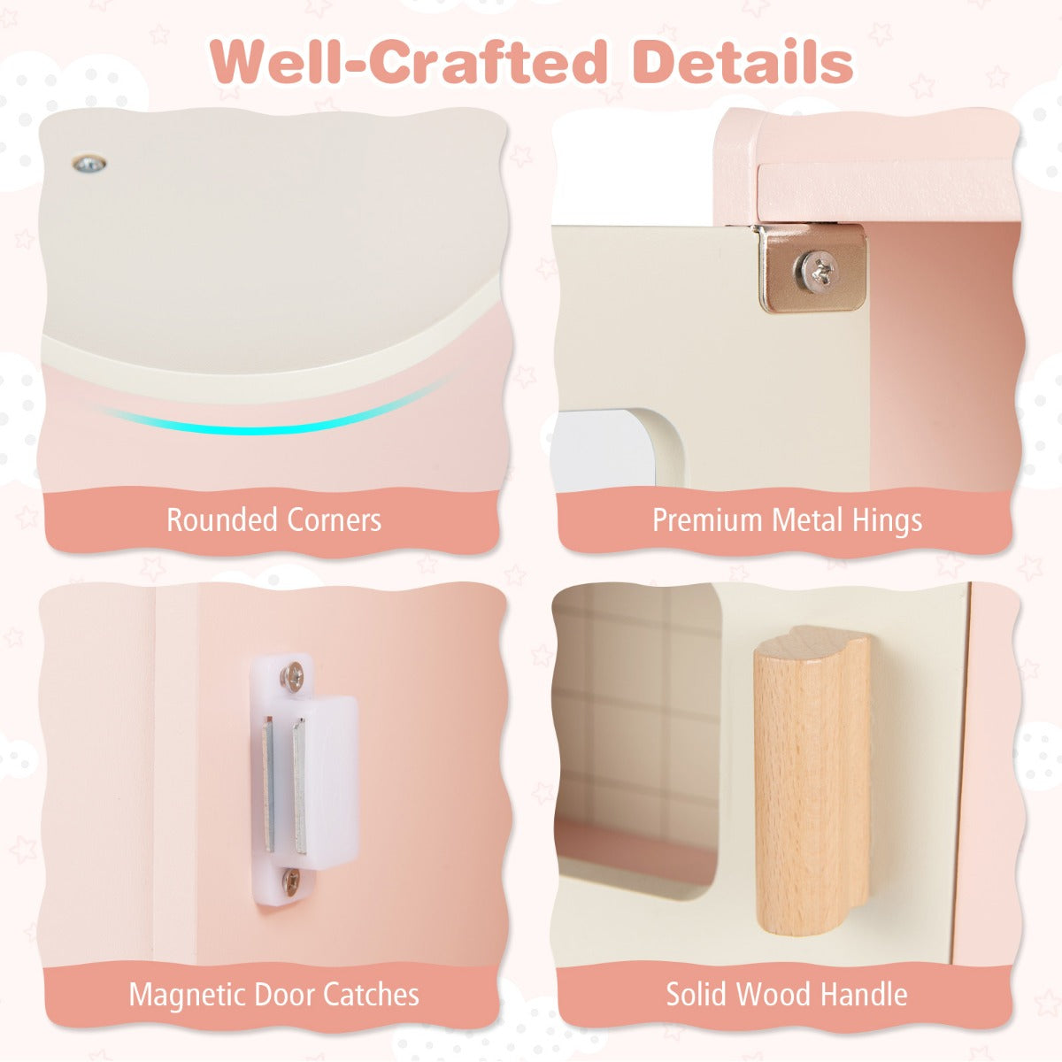 Livsk costway kinderkeuken houten speelkeuken met opbergruimte en 17 accessoires houten keuken voor kinderen vanaf 3 jaar roze