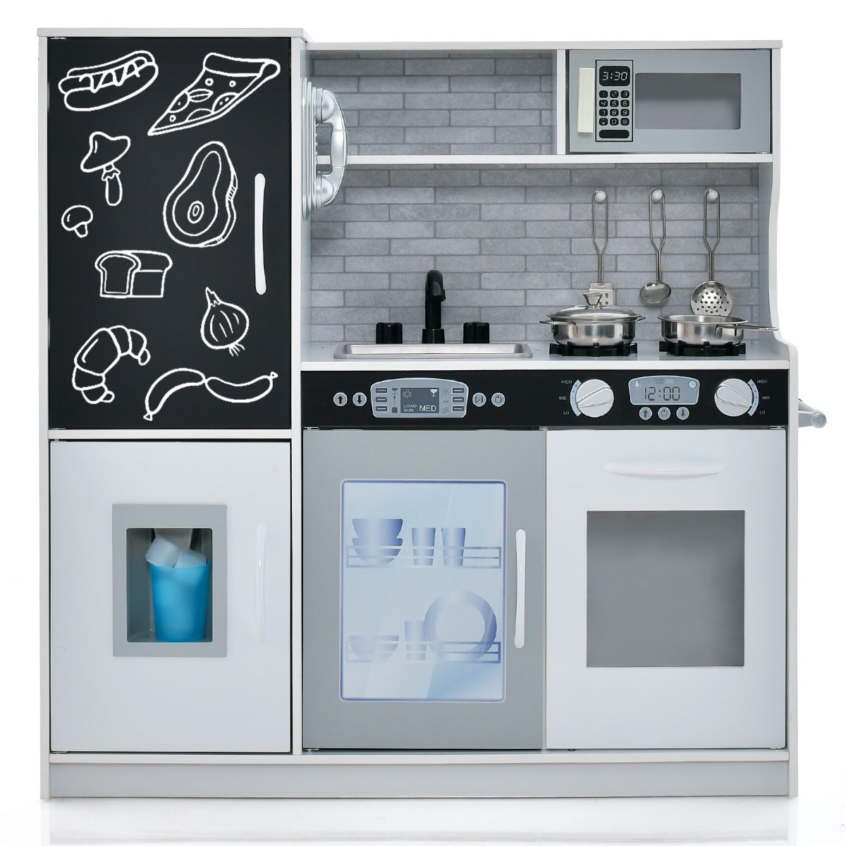 LIVSK Speelkeuken met 10 Accessoires - Magnetron, IJsmachine, Vaatwasser - Educatief en Veilig - Voor Kinderen 3-6 Jaar - Grijs