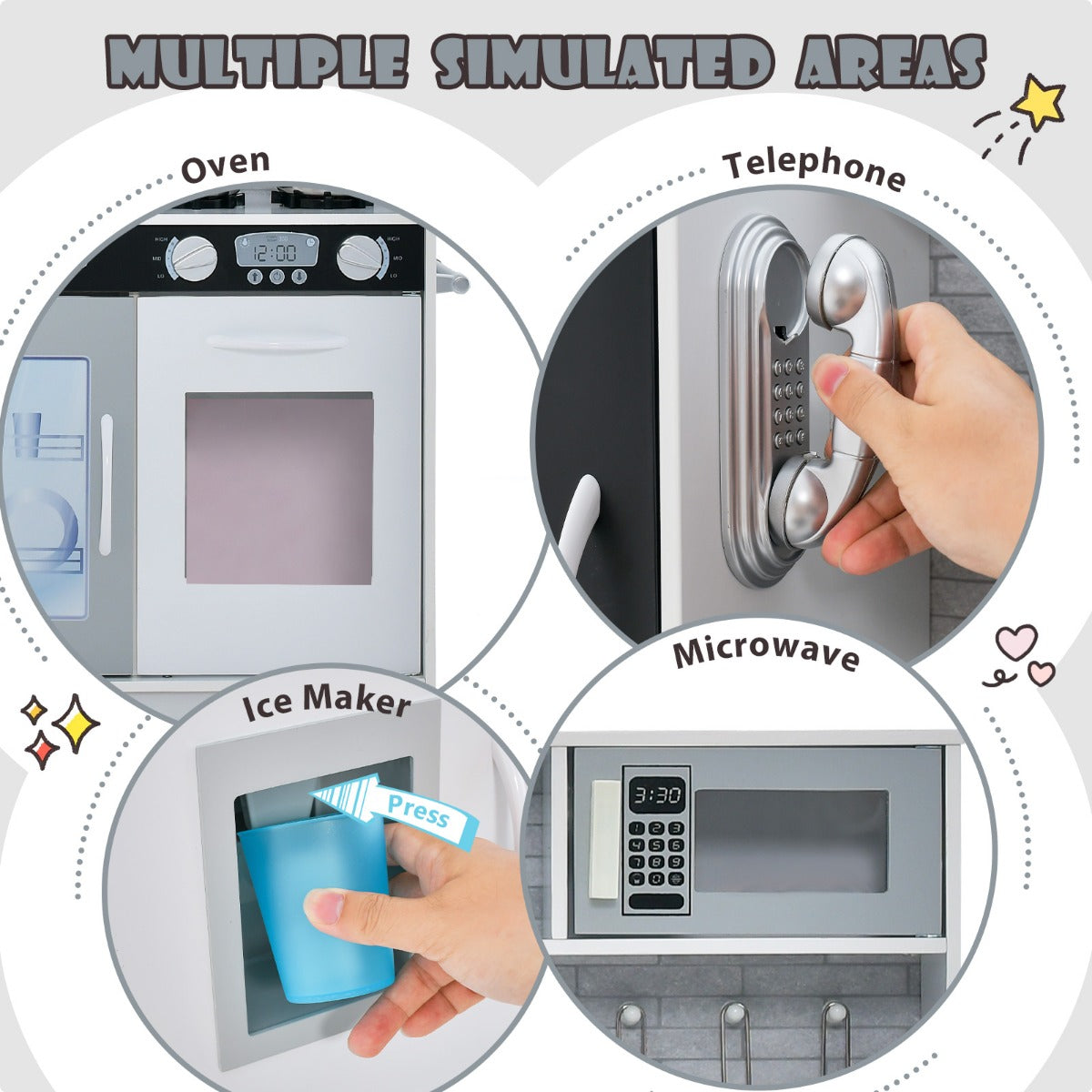 LIVSK Speelkeuken met 10 Accessoires - Magnetron, IJsmachine, Vaatwasser - Educatief en Veilig - Voor Kinderen 3-6 Jaar - Grijs