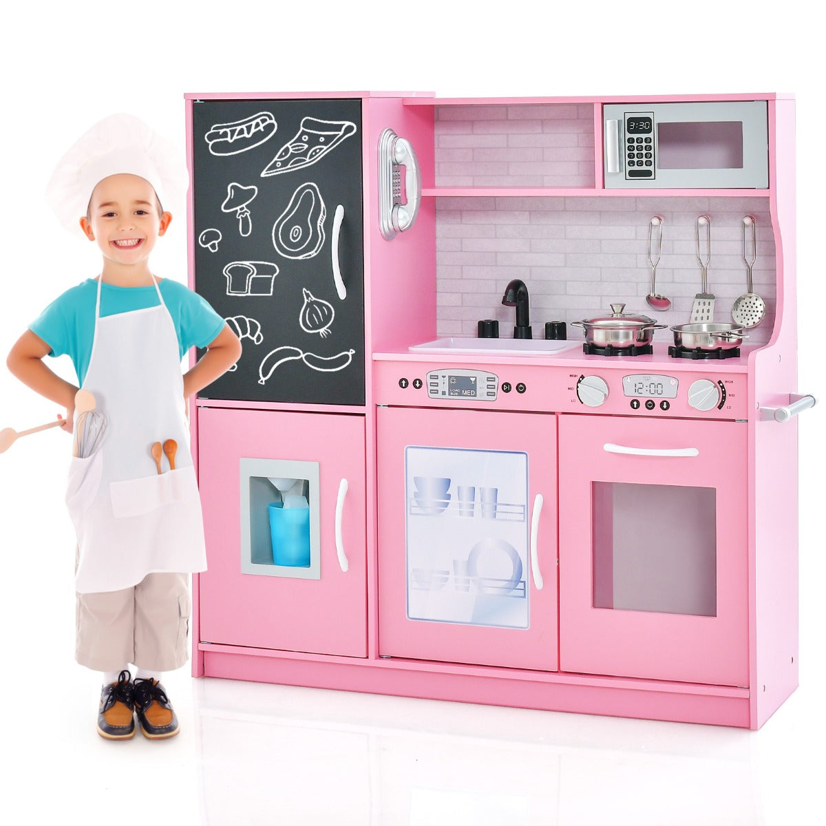 LIVSK Speelkeuken - Magnetron, Oven, Ijsmachine - Veilig Ontwerp met Opbergruimte - Voor Kinderen 3-6 jaar - Roze