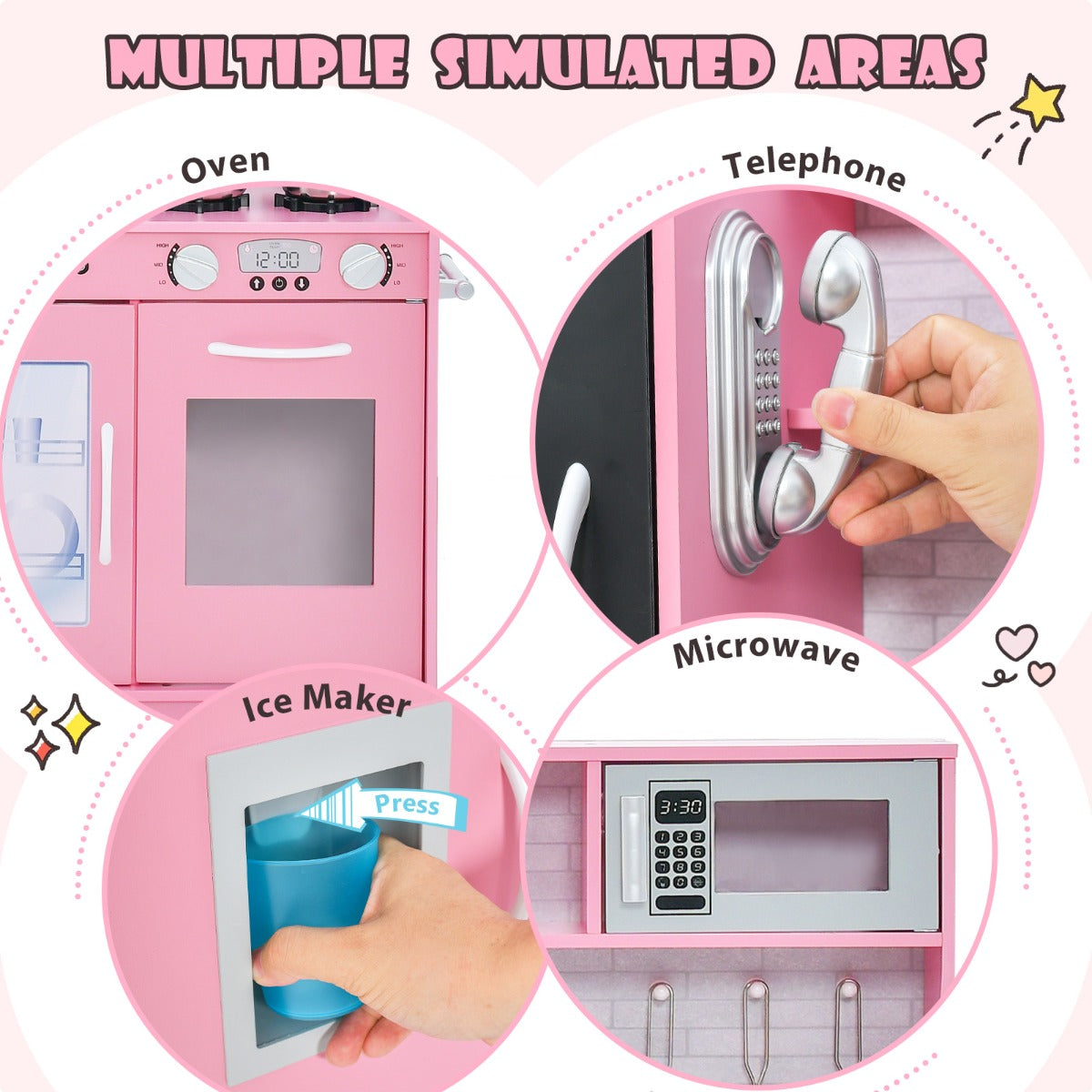 LIVSK Speelkeuken - Magnetron, Oven, Ijsmachine - Veilig Ontwerp met Opbergruimte - Voor Kinderen 3-6 jaar - Roze