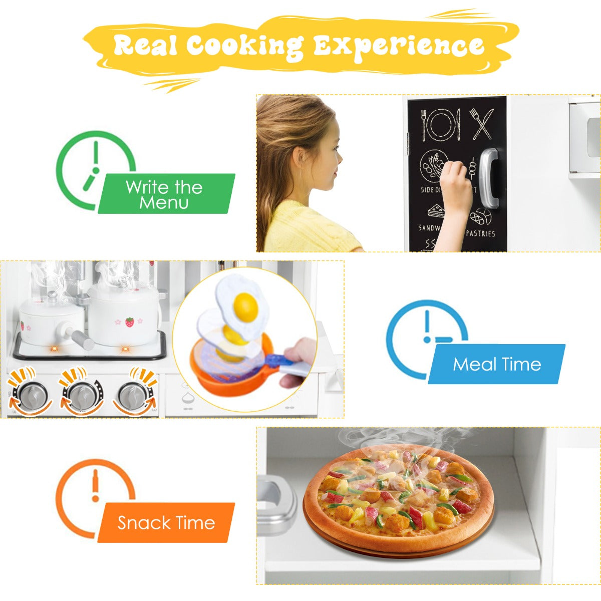 LIVSK Kinderkeuken Speelset - Realistische Geluiden - Inclusief 7 Accessoires - Veilig MDF - Voor Kinderen vanaf 3 Jaar - Wit