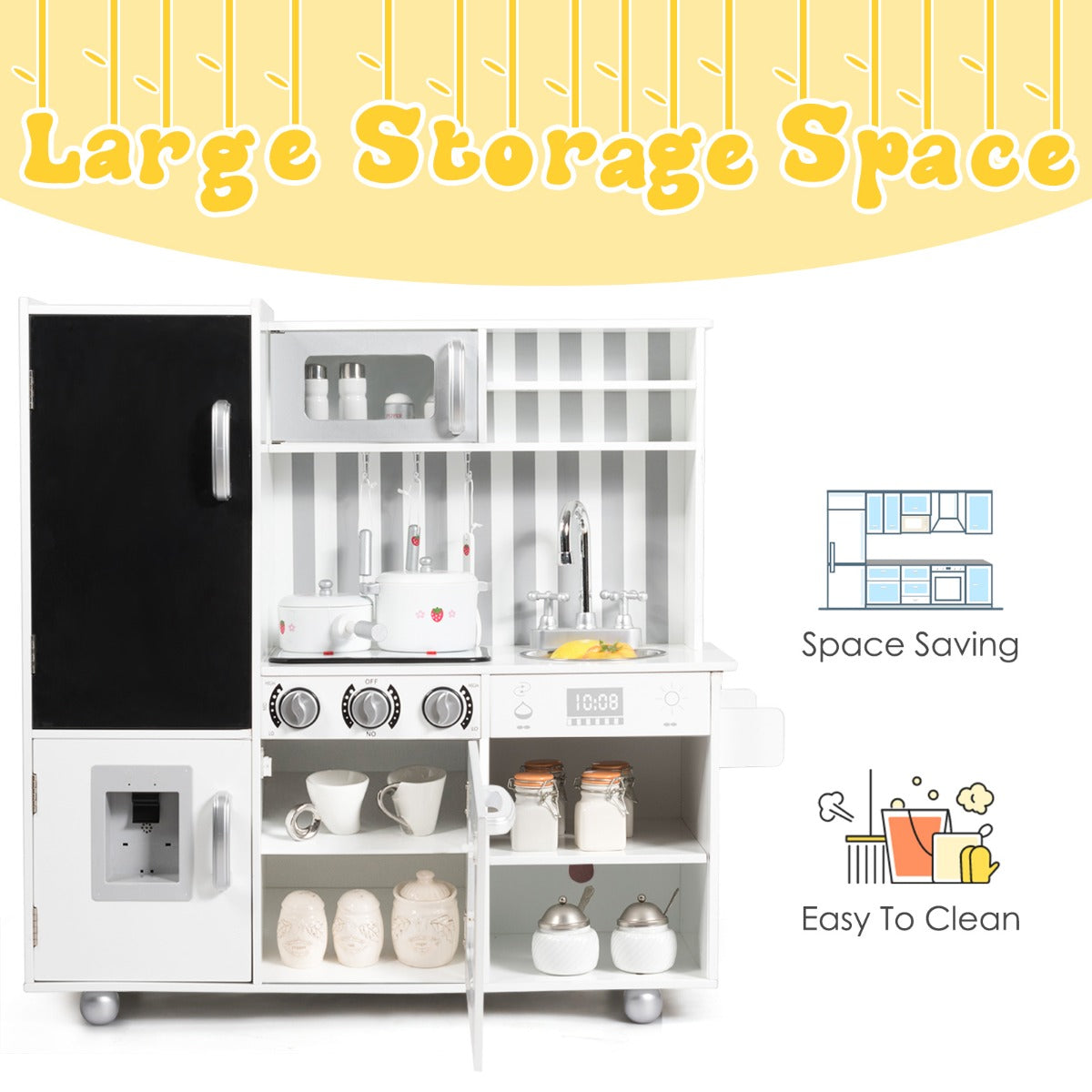 LIVSK Kinderkeuken Speelset - Realistische Geluiden - Inclusief 7 Accessoires - Veilig MDF - Voor Kinderen vanaf 3 Jaar - Wit