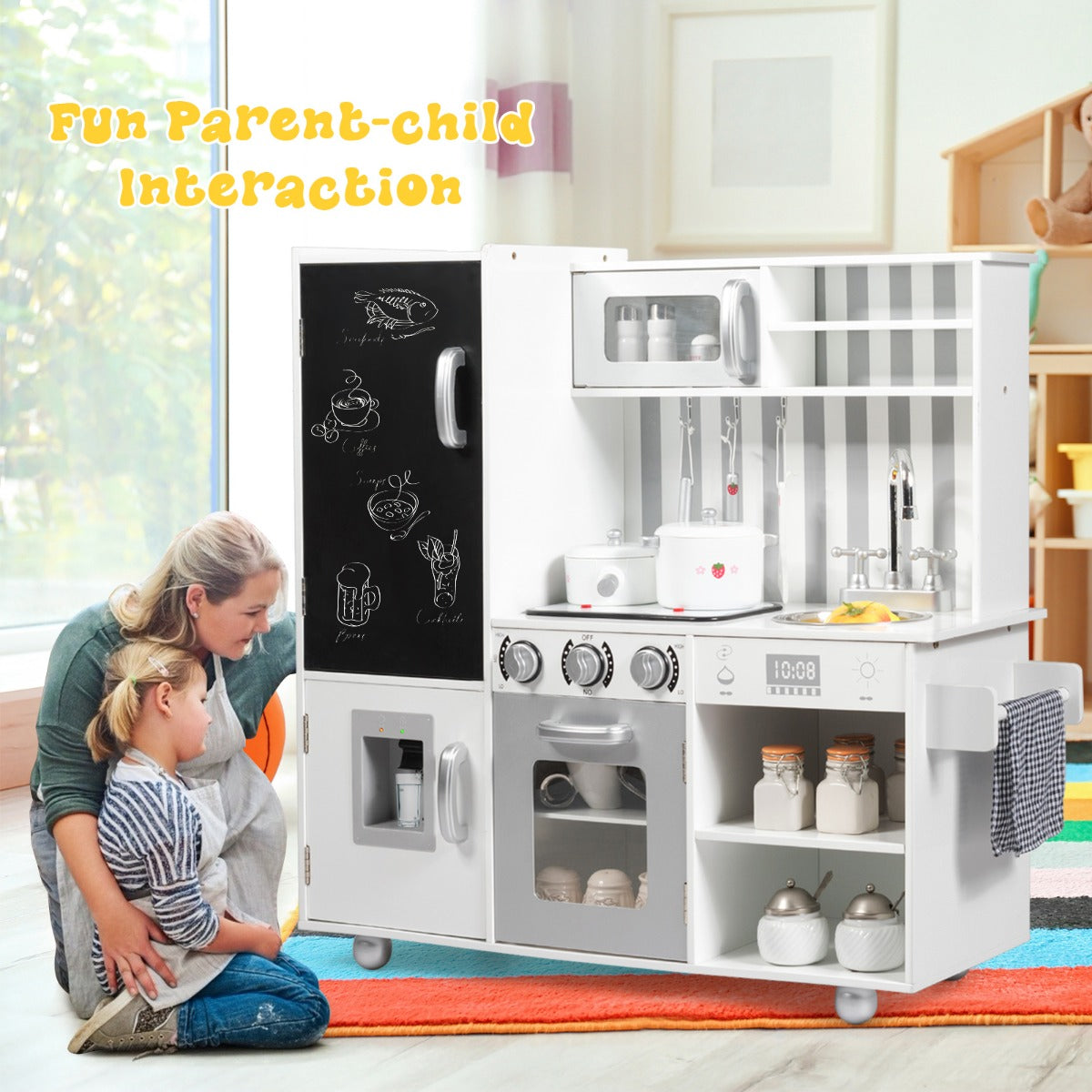 LIVSK Kinderkeuken Speelset - Realistische Geluiden - Inclusief 7 Accessoires - Veilig MDF - Voor Kinderen vanaf 3 Jaar - Wit
