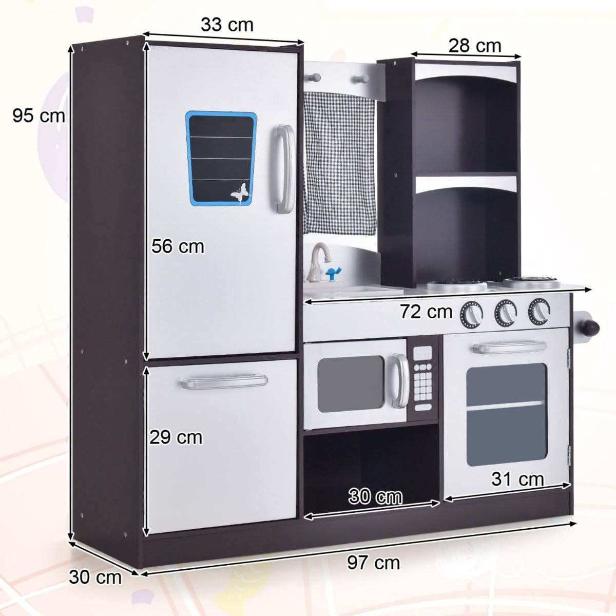 LIVSK Keukenspeelset voor Kinderen - Realistisch met Magnetron en Oven - Veel Opbergruimte - Veilig en Duurzaam - Koffie