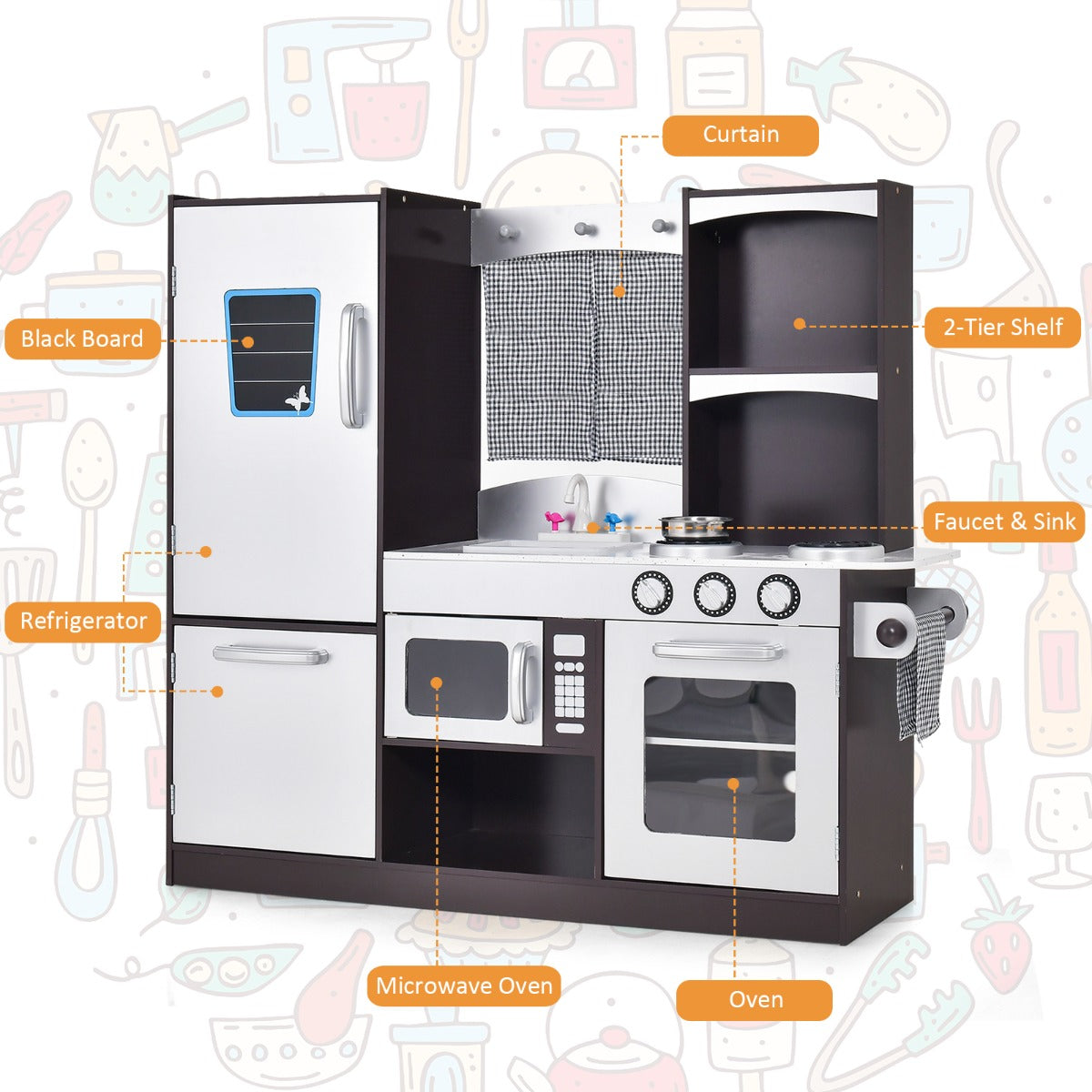LIVSK Keukenspeelset voor Kinderen - Realistisch met Magnetron en Oven - Veel Opbergruimte - Veilig en Duurzaam - Koffie