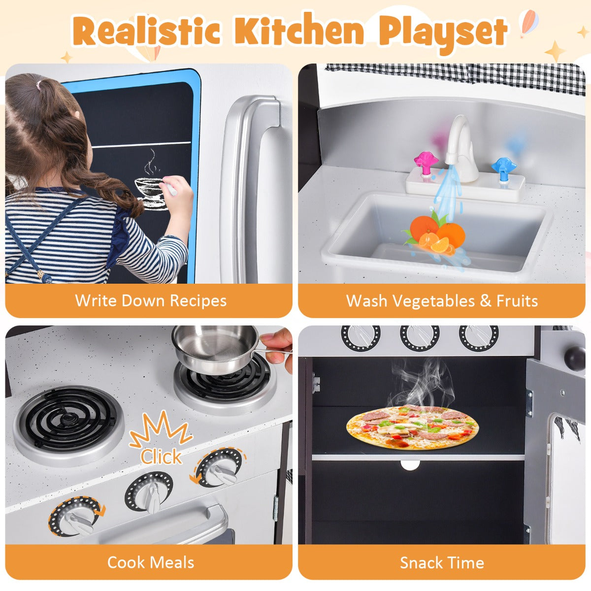 LIVSK Keukenspeelset voor Kinderen - Realistisch met Magnetron en Oven - Veel Opbergruimte - Veilig en Duurzaam - Koffie