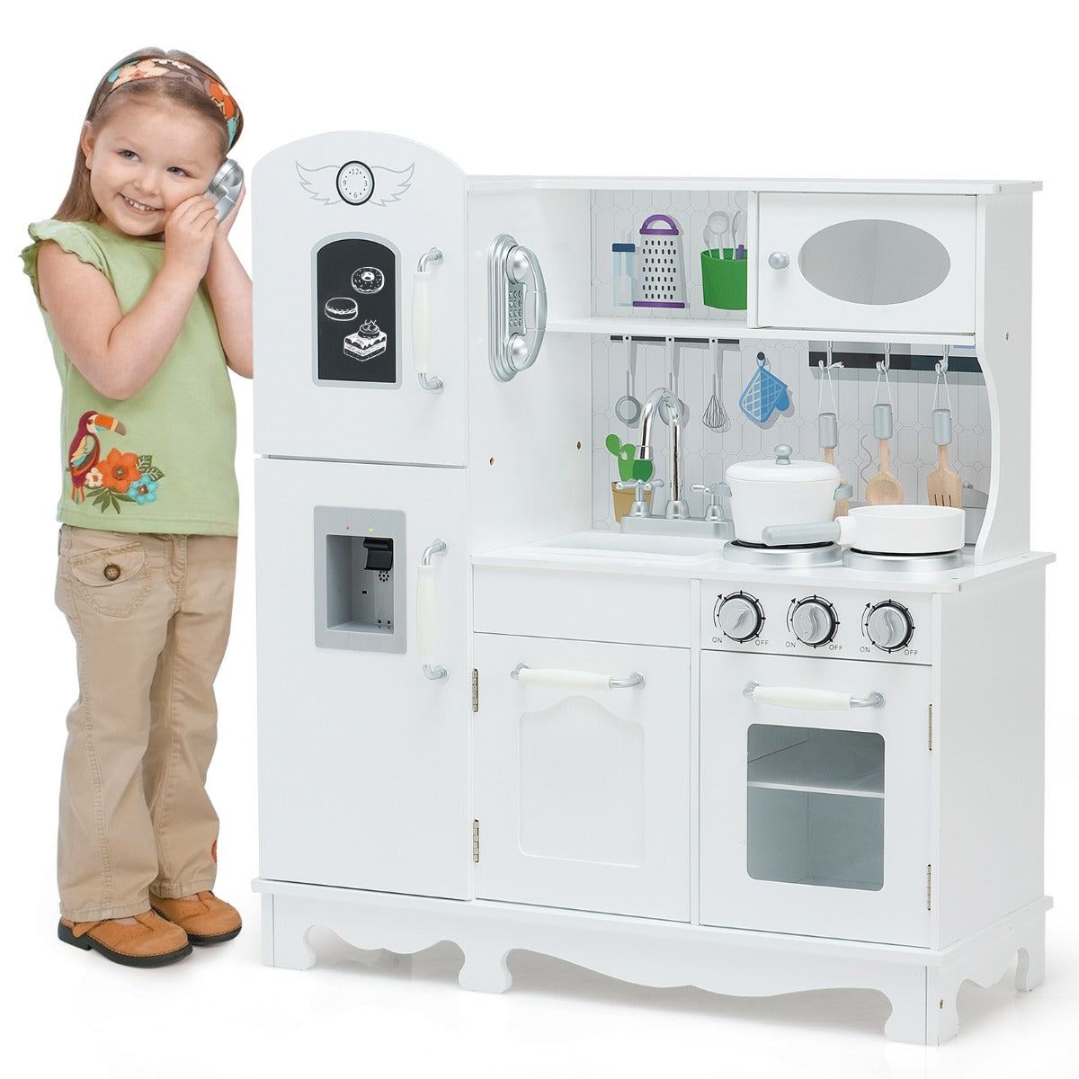 LIVSK Speelkeuken voor Kinderen - Realistisch Design met Gootsteen en Koelkast - Inclusief Keukenaccessoires - 79 x 30 x 88,5 cm