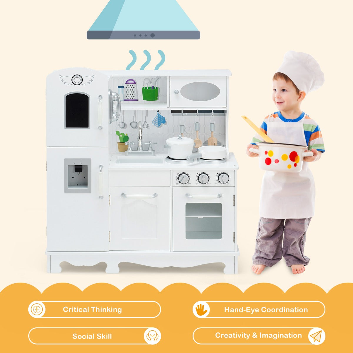 LIVSK Speelkeuken voor Kinderen - Realistisch Design met Gootsteen en Koelkast - Inclusief Keukenaccessoires - 79 x 30 x 88,5 cm