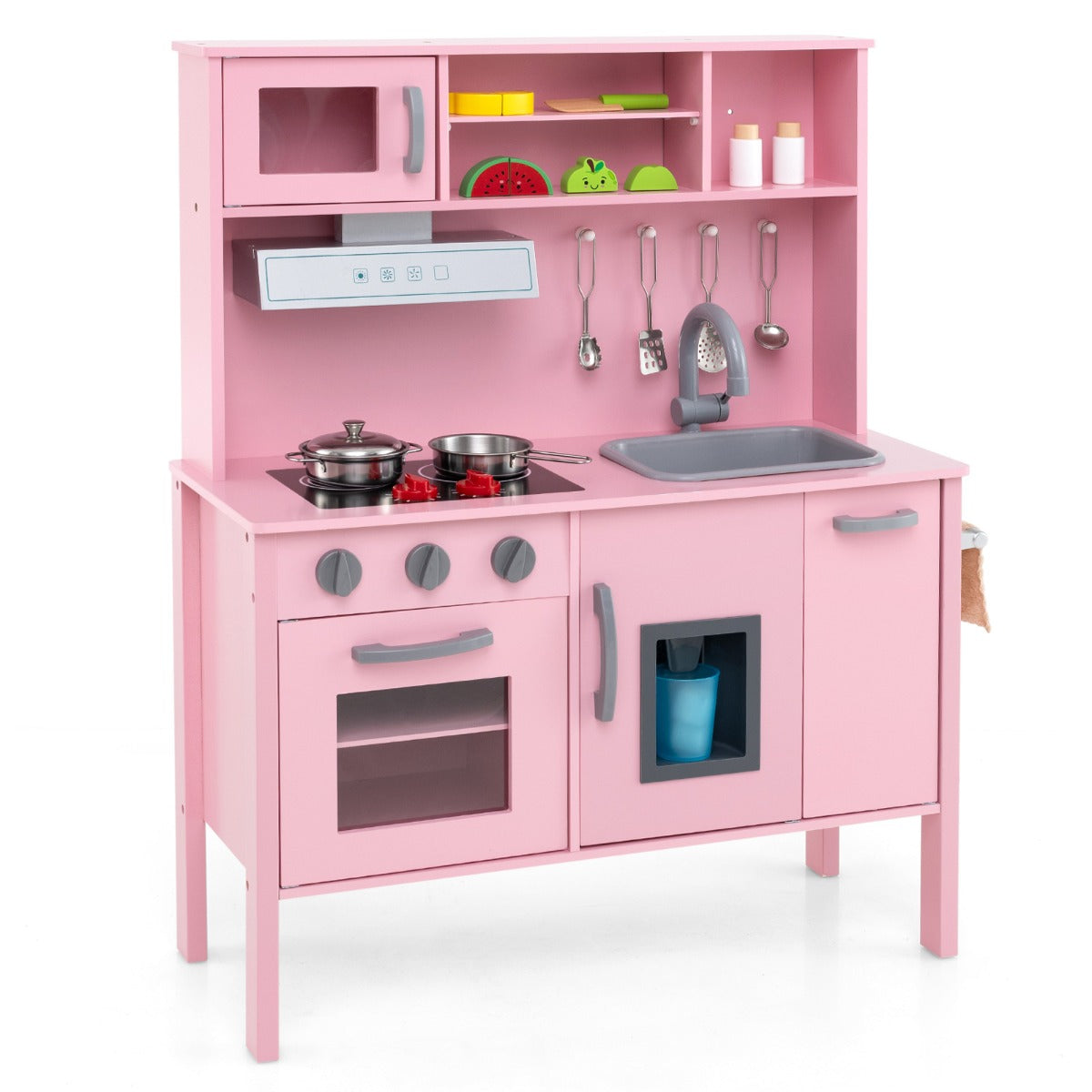 LIVSK Houten Kinderkeuken Speelset - Inclusief Magnetron en 18 Accessoires - Veilig en Duurzaam - Voor Kinderen van 3 tot 6 Jaar