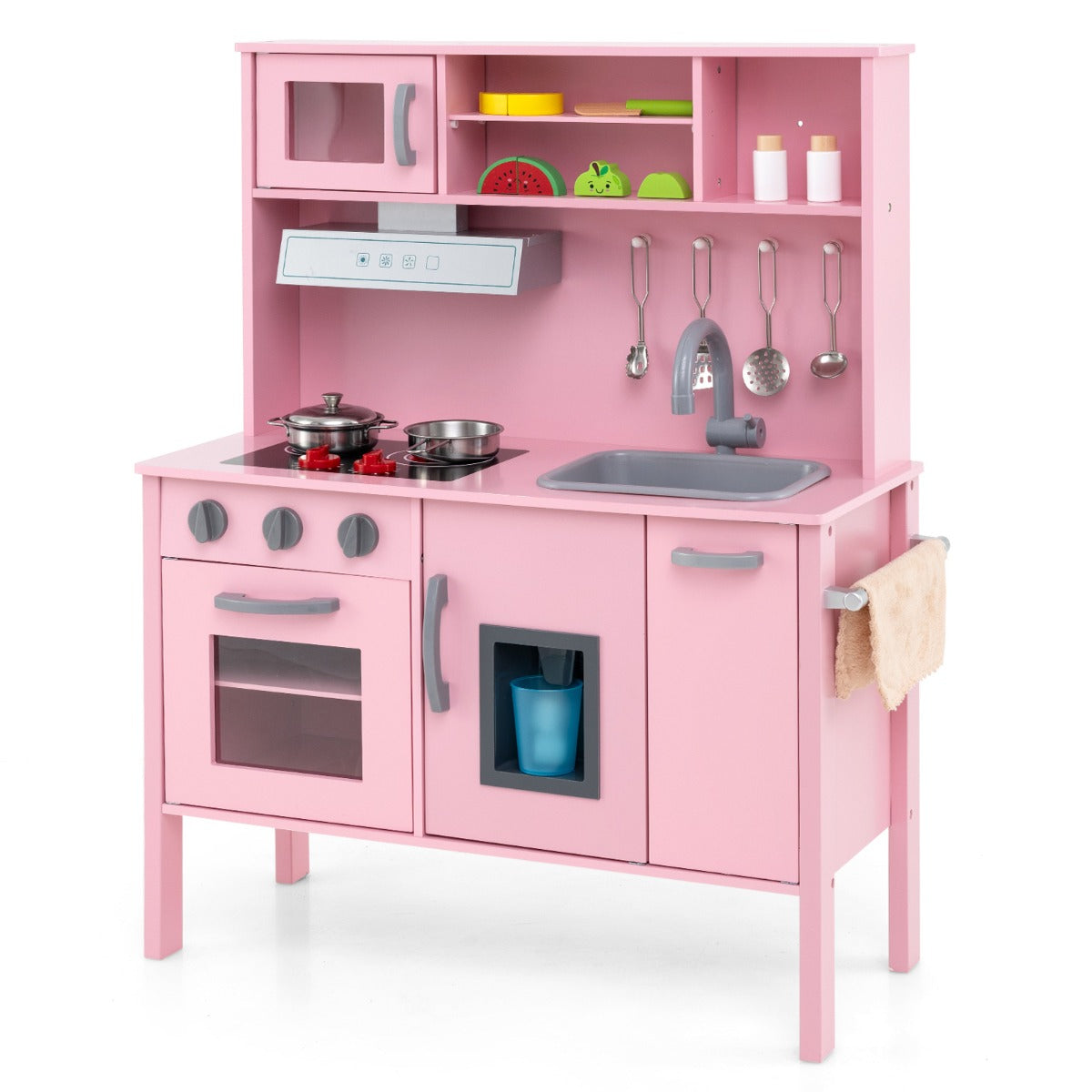 LIVSK Houten Kinderkeuken Speelset - Inclusief Magnetron en 18 Accessoires - Veilig en Duurzaam - Voor Kinderen van 3 tot 6 Jaar
