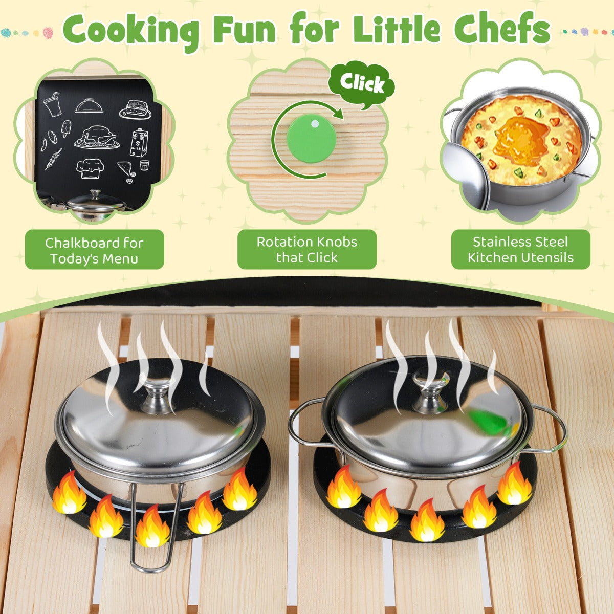 Livsk costway kinderkeuken van modder imitatiekeuken met schoolbord houten buitenspeelgoed 4