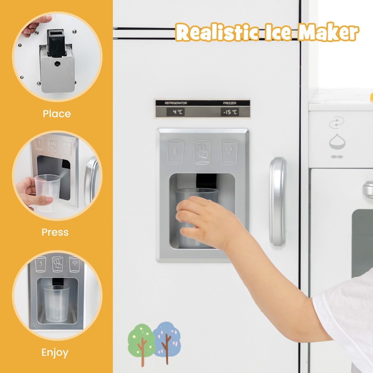 LIVSK Houten Hoek-Speelkeukenset met Licht en Geluid - Interactieve Accessoires - Geschikt voor Kinderen 3+ - Wit