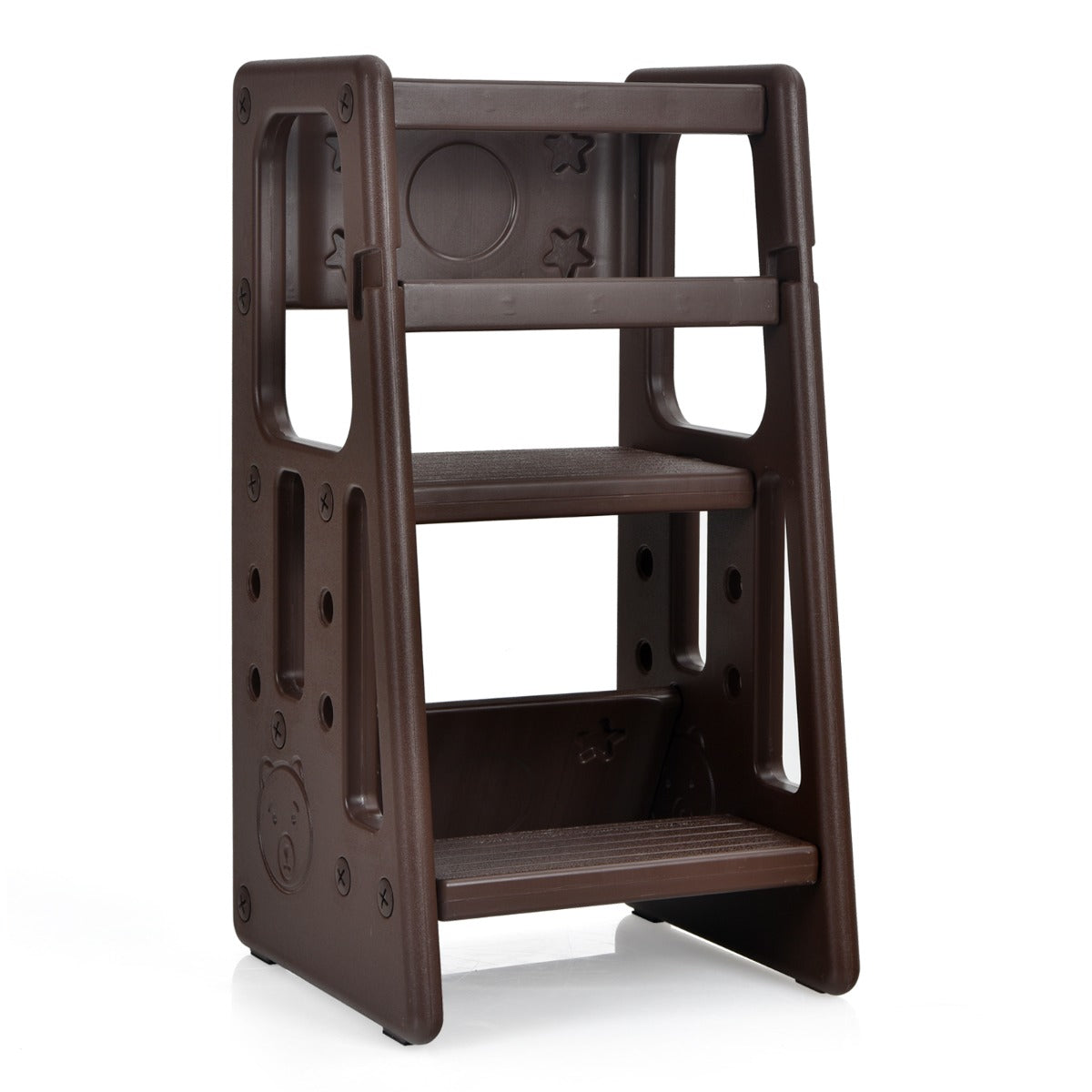 LIVSK Peuterstapkruk - Verstelbare Hoogtes - Dubbele Veiligheidsrails - Antislip - Tot 90 kg - 46,5 x 46,5 x 90 cm - Bruin