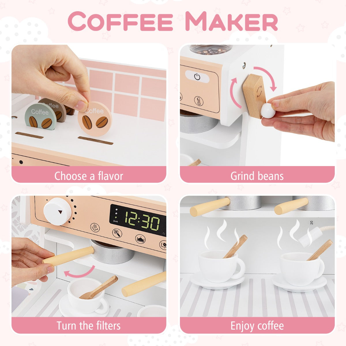 LIVSK Houten Speelkeuken met Koffiemachine en Ijsmachine - Interactief Rollenspel - Veilig Ontwerp - Voor Kinderen vanaf 3 jaar -