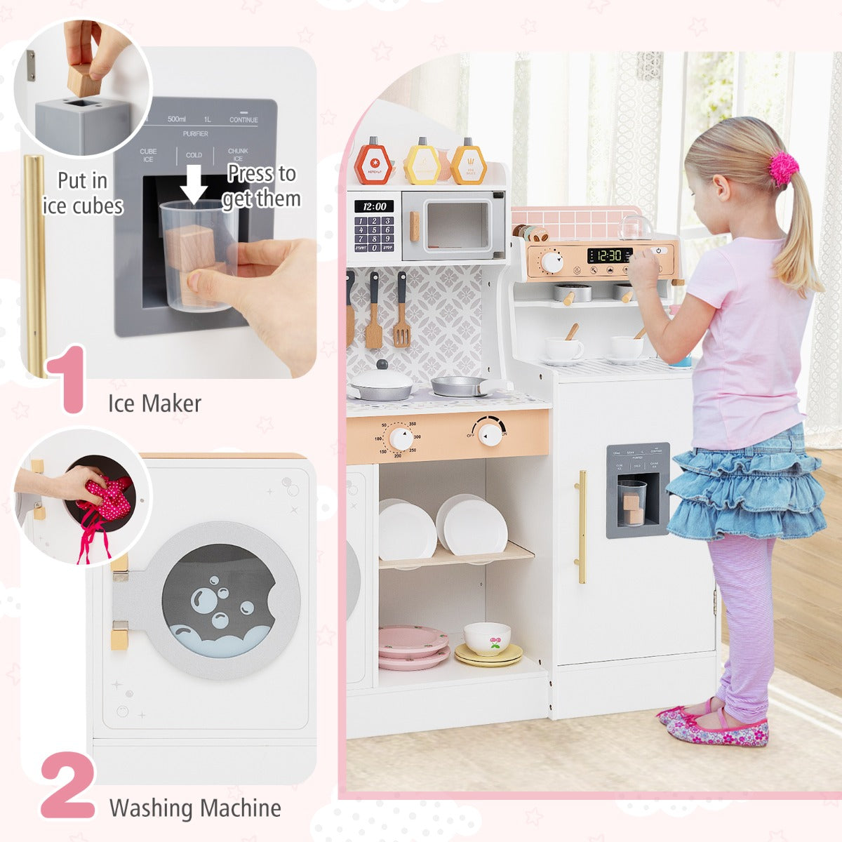 LIVSK Houten Speelkeuken met Koffiemachine en Ijsmachine - Interactief Rollenspel - Veilig Ontwerp - Voor Kinderen vanaf 3 jaar -