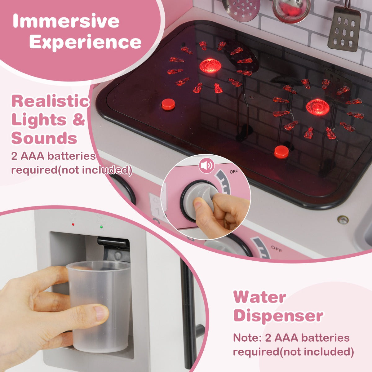 LIVSK Kinderspeelkeuken met Waterdispenser en Realistische Apparaten - Inclusief Magnetron en Wasmachine - Wit + Zwart + Goud